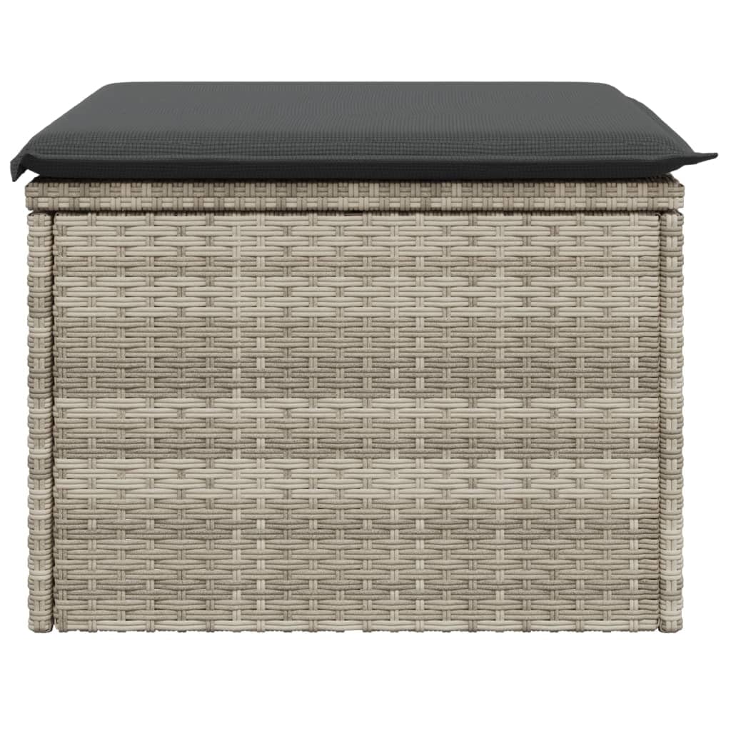 Taboret ogrodowy z poduszką, jasnoszary, polirattanowy, stołek, 55 x 55 x 37 cm, z miejscem do przechowywania, odporny na działanie promieni UV, na balkon, taras, do wypoczynku na świeżym
