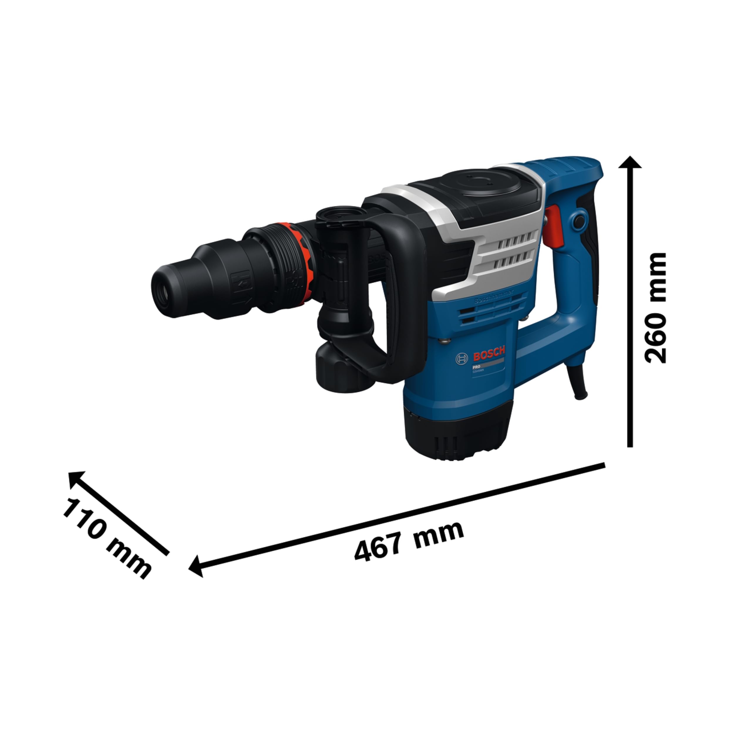 Bosch PRO Martillo de demolición con cable GSH5MX (incl. cincel en punta SDS MAX 280 mm, empuñadura auxiliar recta, estuche de transporte)