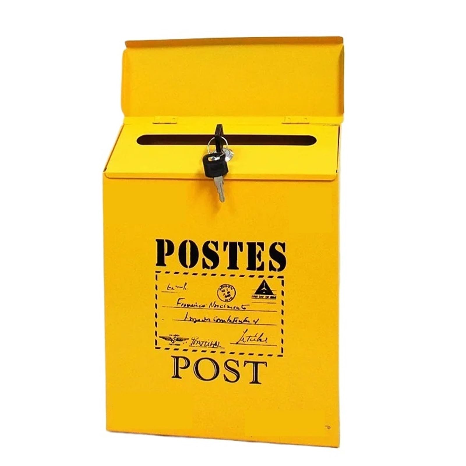 Wall Mounted Letterbox Wall Mount Mailbox Vintage Mail Postal Letter Newspaper Box Waterproof Mailboxes Garden Decoration(Yellow-bigwords)