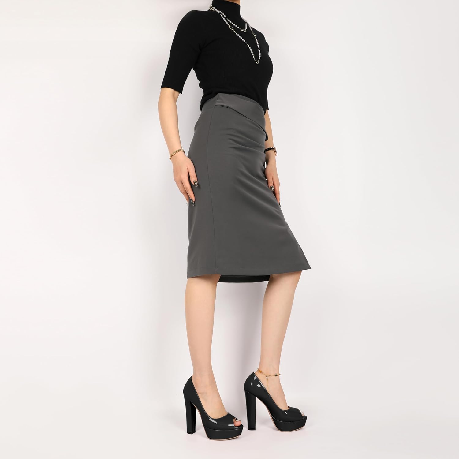 Mettesally Women's Peep Toe Platform Pumps Chunky Heel Slip On Party Evening Fashion Dress Shoes Black US9R - Image 3