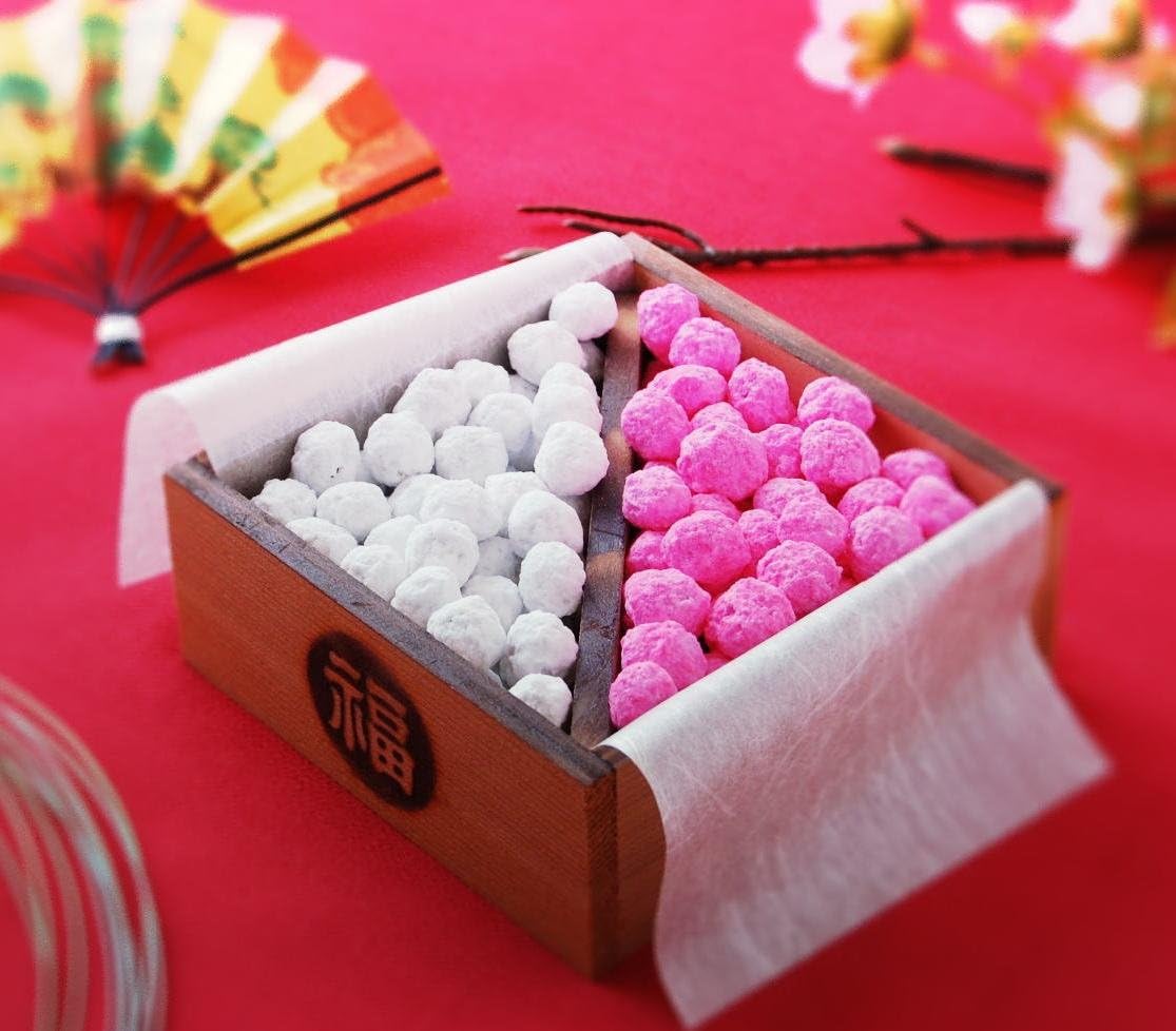 【豆富本舗】高松宮名誉総裁賞受領 小町五色豆 紅白 木枡入 小 145g