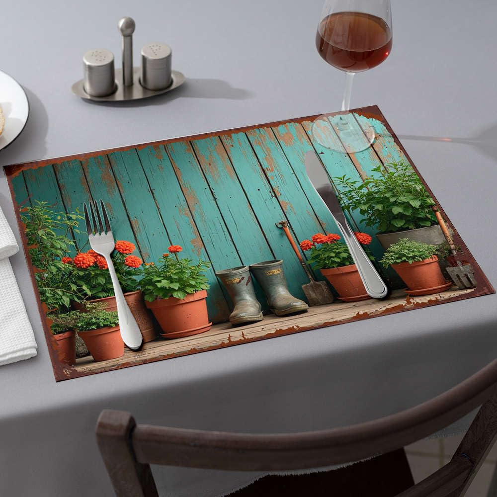 Chemin de table bottes de jardin et nappe occidentale pour cuisine rustique