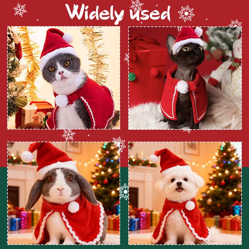 Disfraz navideño para perro pequeño y gato con capa roja miniatura 2