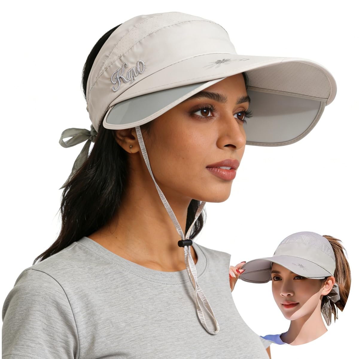 Summer Caps for Women Wide Brim Visor Sun Hats for Women, Golf Cap with Retractable Side Brim for UV Protection, Breathable Quick Drying Outdoor Hat for Tennis Biking