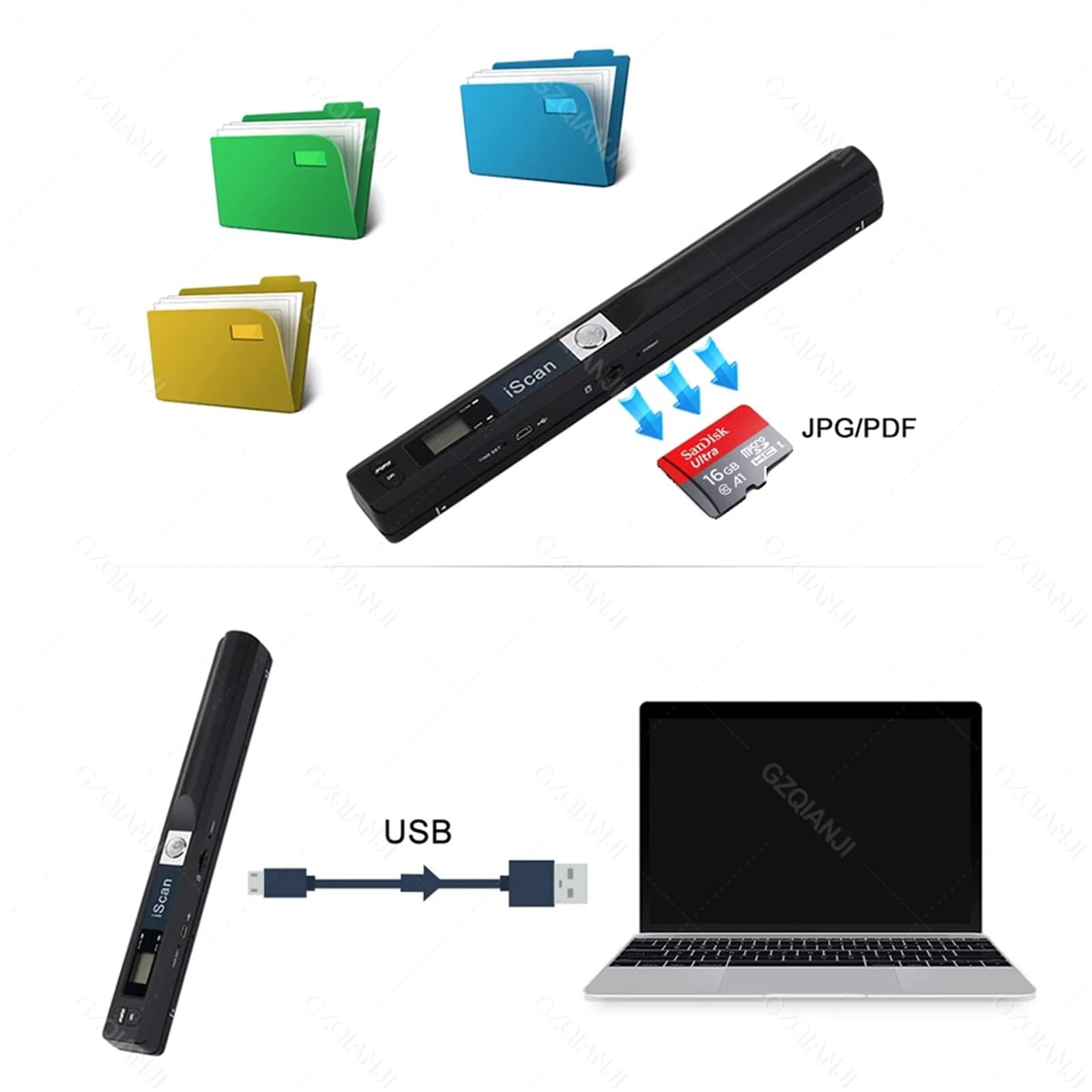 Scanner portatile iScan A4 900 dpi/1050 dpi, lettore di documenti, libri fotografici, contratti, ufficio, viaggi, studio, uso USB cablato(1050dpi White USB)