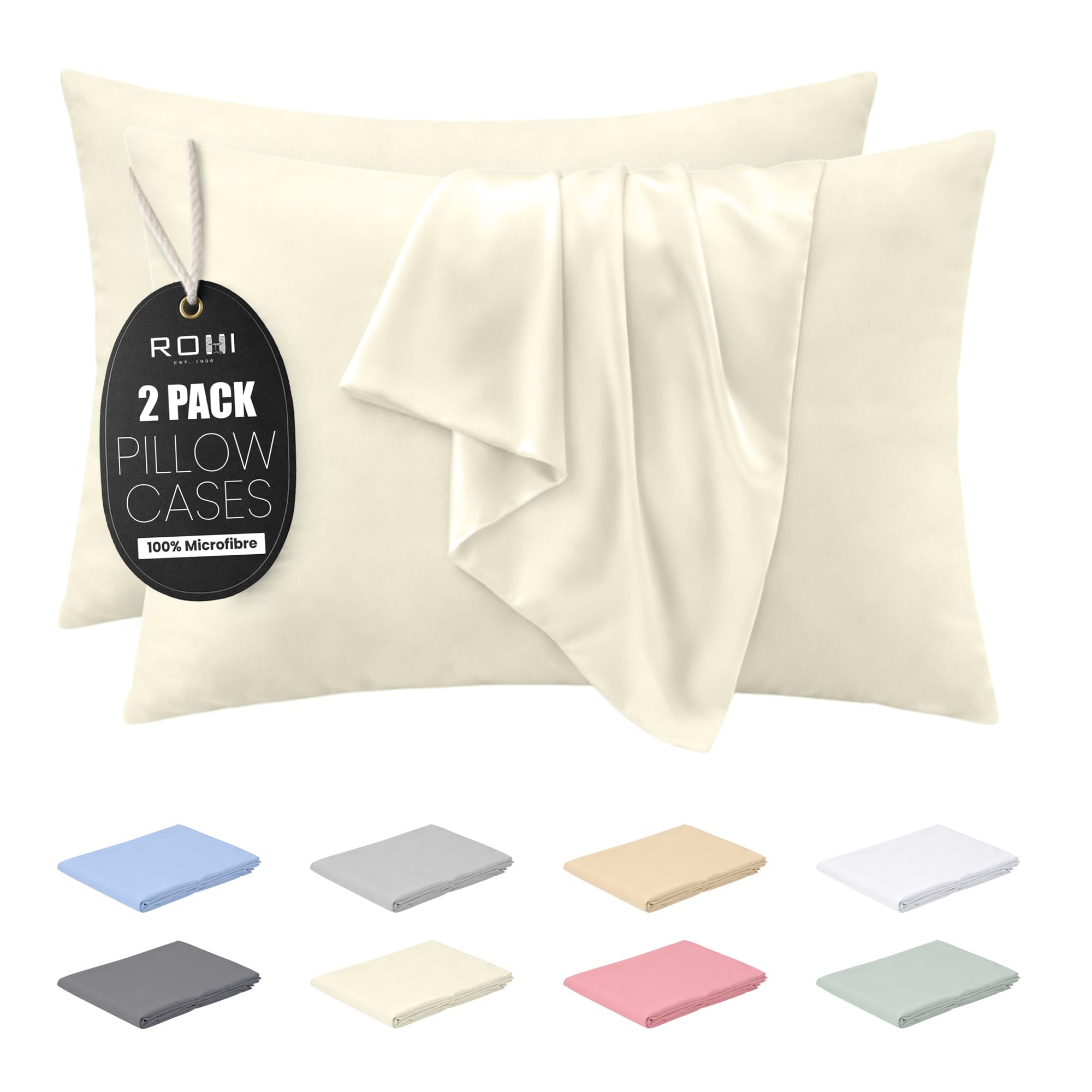 Rohi Cream Microfibre Pillowcases 2 Pack – Soft & Smooth Envelope Closure Pillow Covers – Fade Resistant & Breathable Pillows Cases – Standard Size (50X75 Cm)