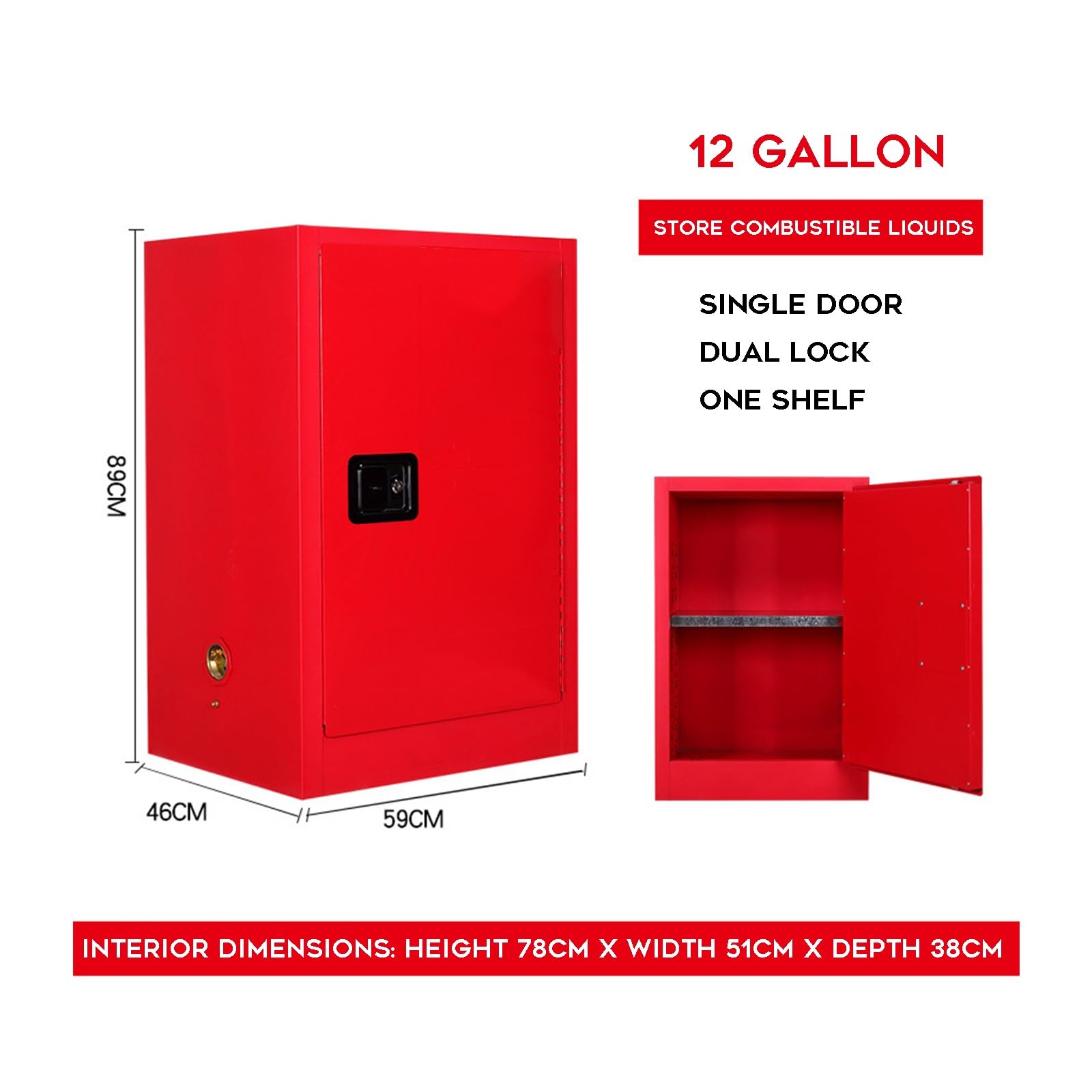 Armario de Seguridad metálico ignífugo para Productos químicos y Pintura, con Puerta con Cerradura y Estante Ajustable para Uso en Garaje o Laboratorio.