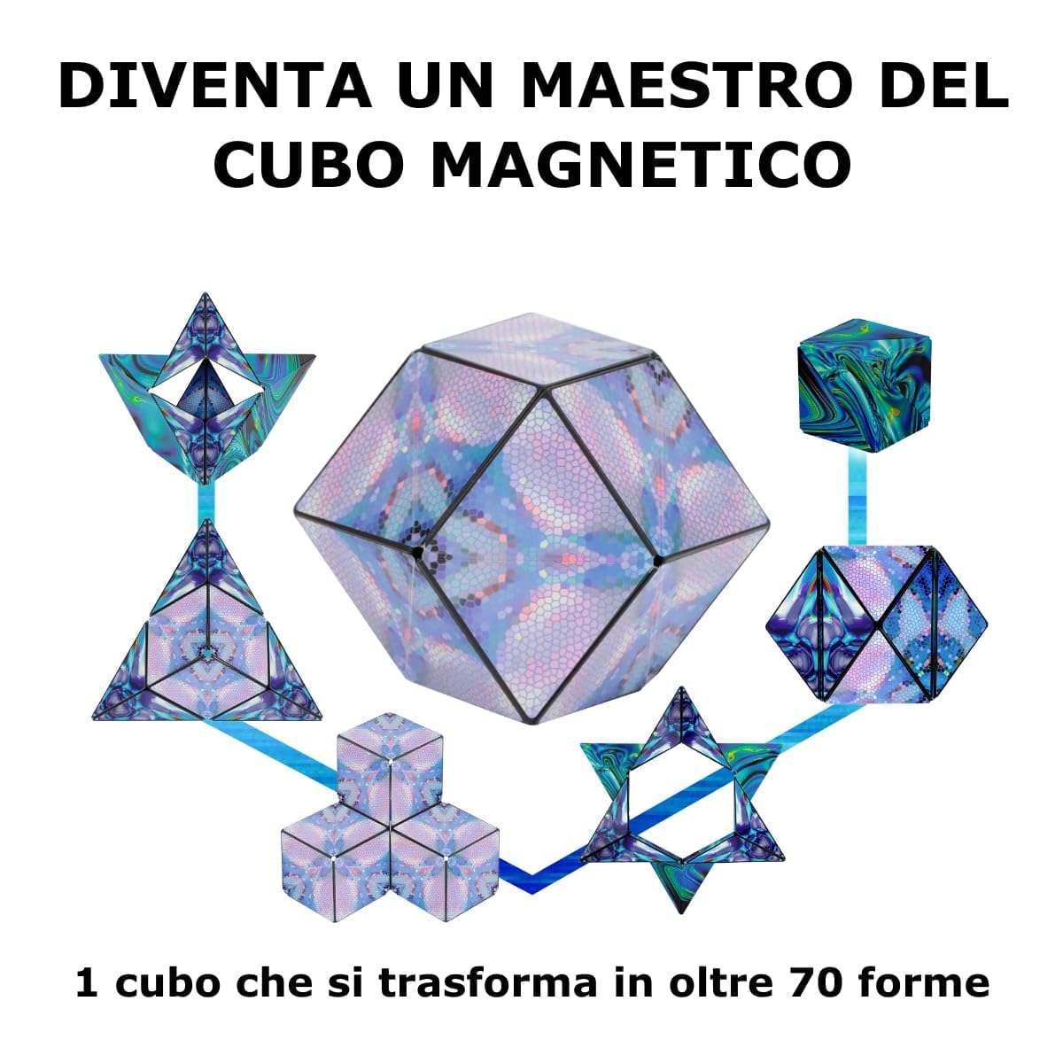 Shashibo Cubo Cambiaforma - Cubo Antistress, Pluripremiato e Brevettato, con 36 Magneti in Terre Rare - Oltre 70 Forme Diverse (Mystic Ocean)
