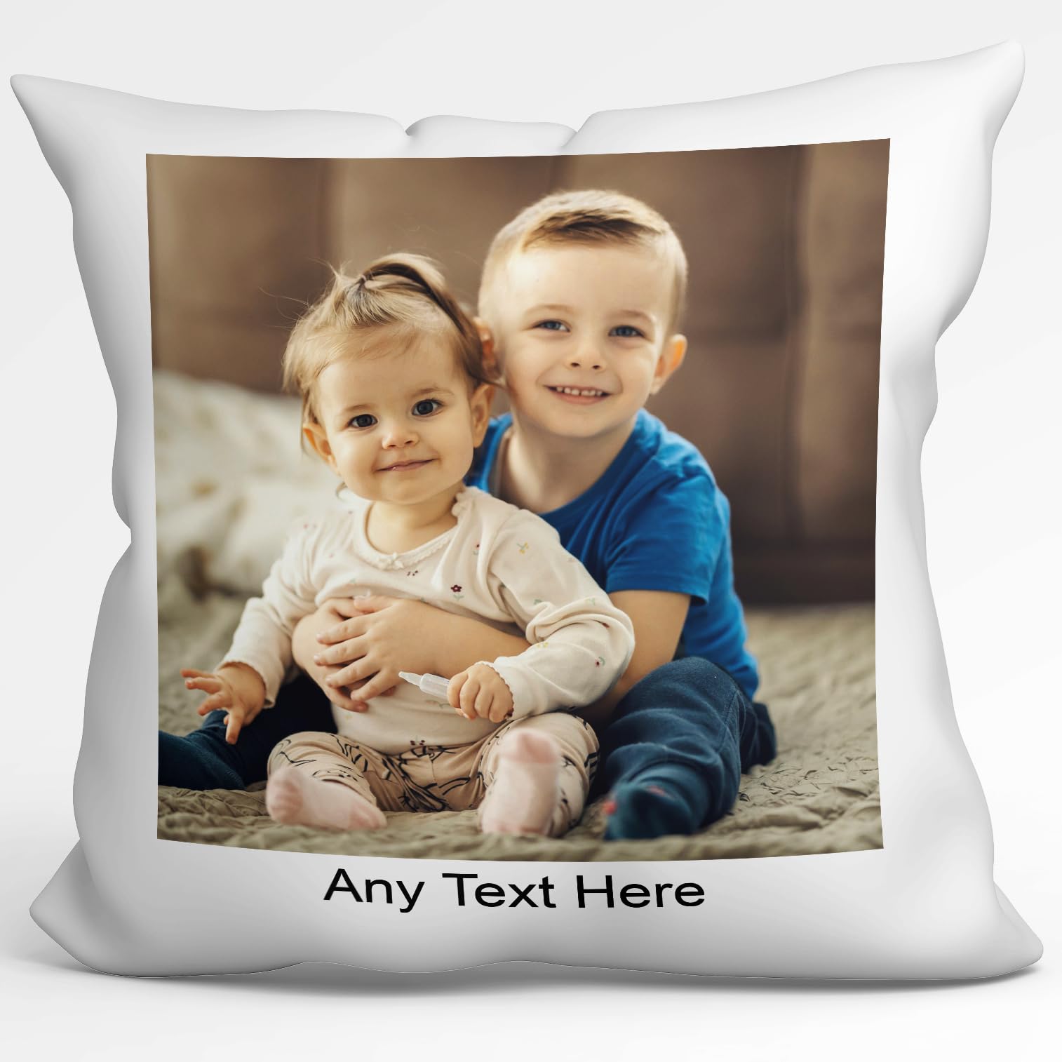 Personalised Photo Cushion Throw Pillow Cover, Custom Text, White Square Cushion Cover, 40 x 40 cm, Gift or Present for Birthday Christmas Mothers Day Fathers Day - Inner Available in Customisation