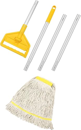 Miniatura 8 de Trapeador de cuerda de algodón eficiente para piso de madera, herramienta de piso absorbente resistente con mango ergonómico, fácil almacenamiento,