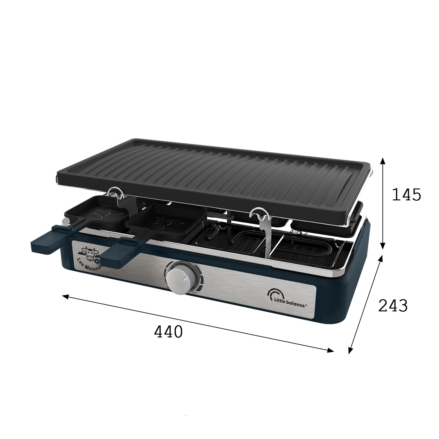 Appareil a raclette rectangulaire - LITTLE BALANCE - Maxi Grill & Cheese - 1400 W - 8 personnes - Meuuh / design poivre