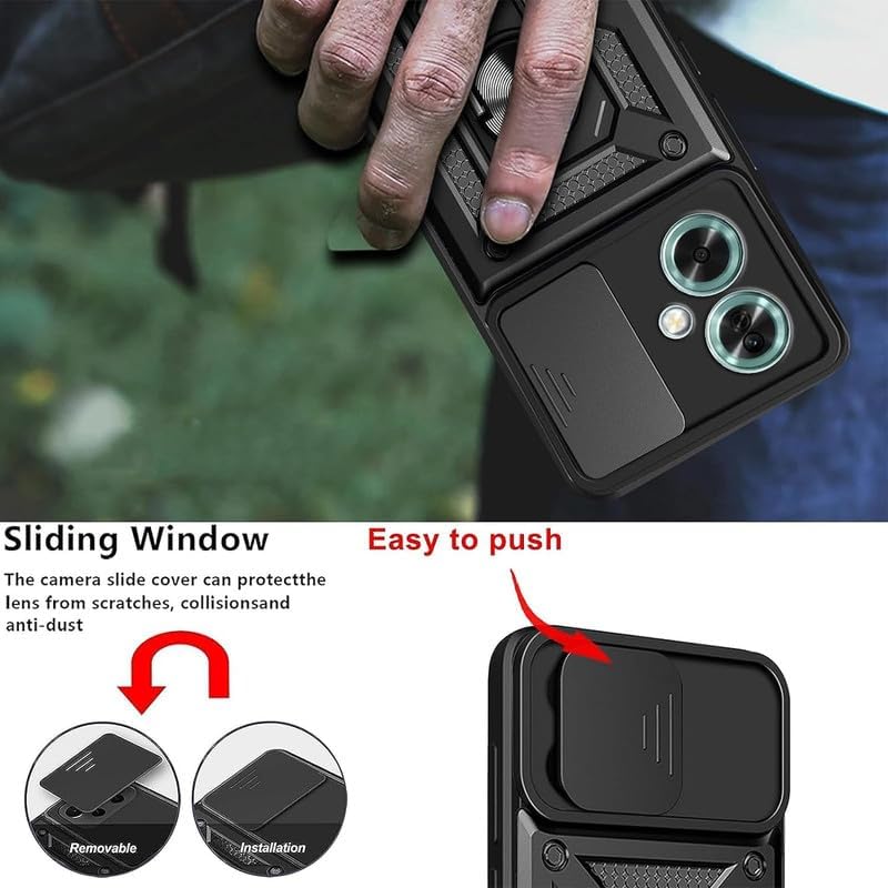 Image of AIBEX Back Cover for Oppo A79 5G | D10 Tough Armor Case | Sliding Camera Shield | 360 Protection | Kickstand Ring Holder | Military-Grade Shockproof Bumper Case