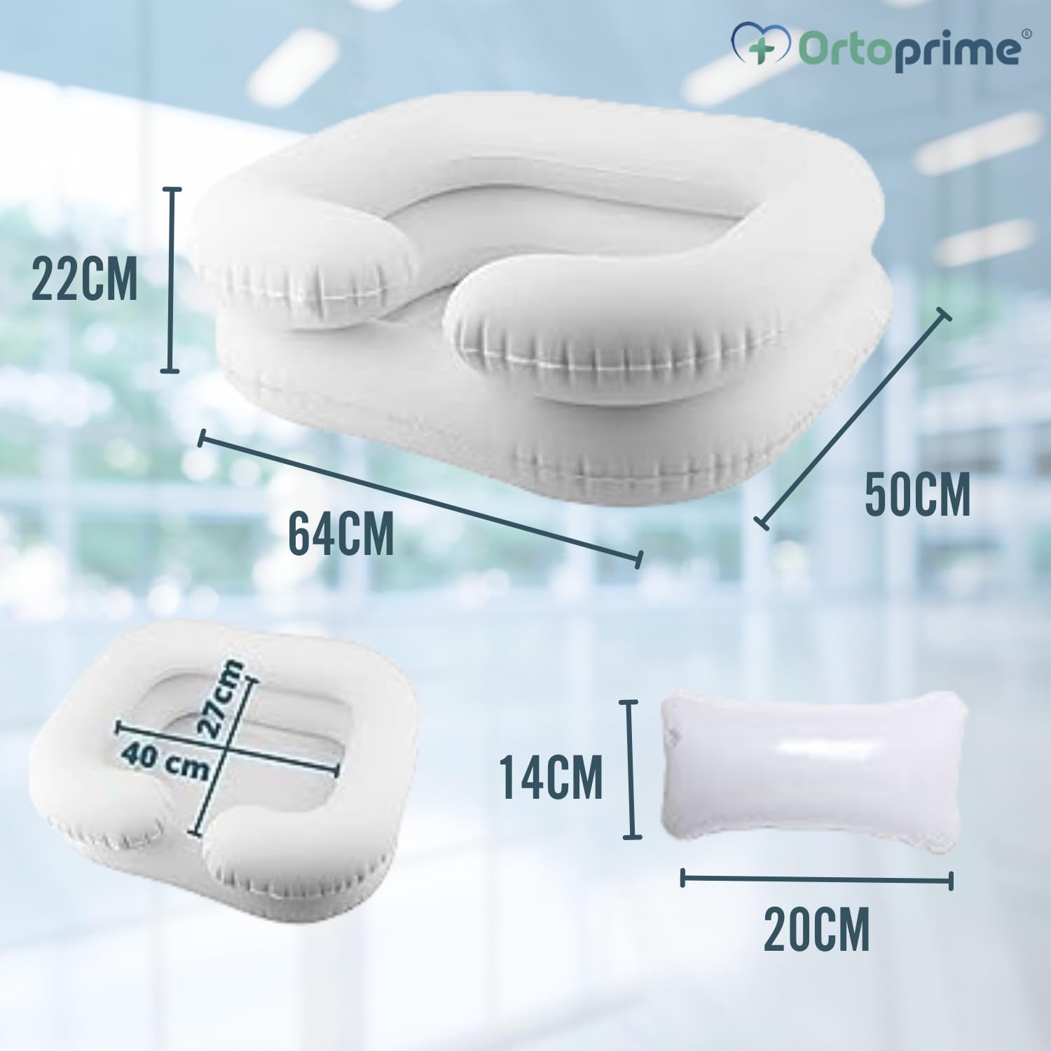 OrtoPrime Lavacabezas Hinchable para Cama KIT COMPLETO con tubo de Drenaje y Bolsa - Ortopedia Lavacabezas Portátil PELUQUERÍA y HOGAR con Hinchador - Lavabo de Cabello Bañera Hinchable para Cama