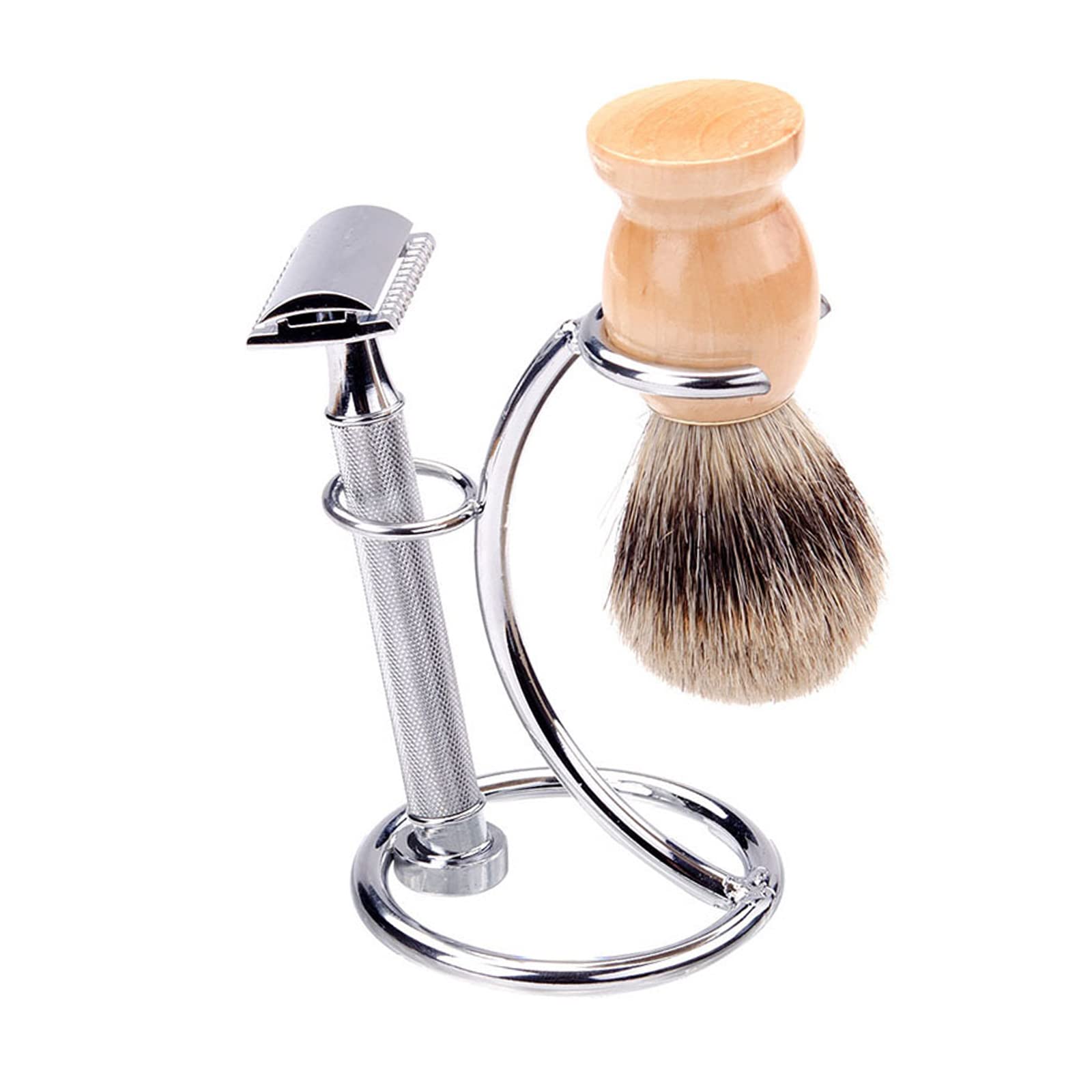 Supporto per Pennello Da Barba Supporto per Rasoio e Pennello 2 IN 1 Pennello da Barba Curvo Portatile Supporto Curvo Supporto per Rasoio per Rasoio Classico e Pennello da Rasatura(Argento)