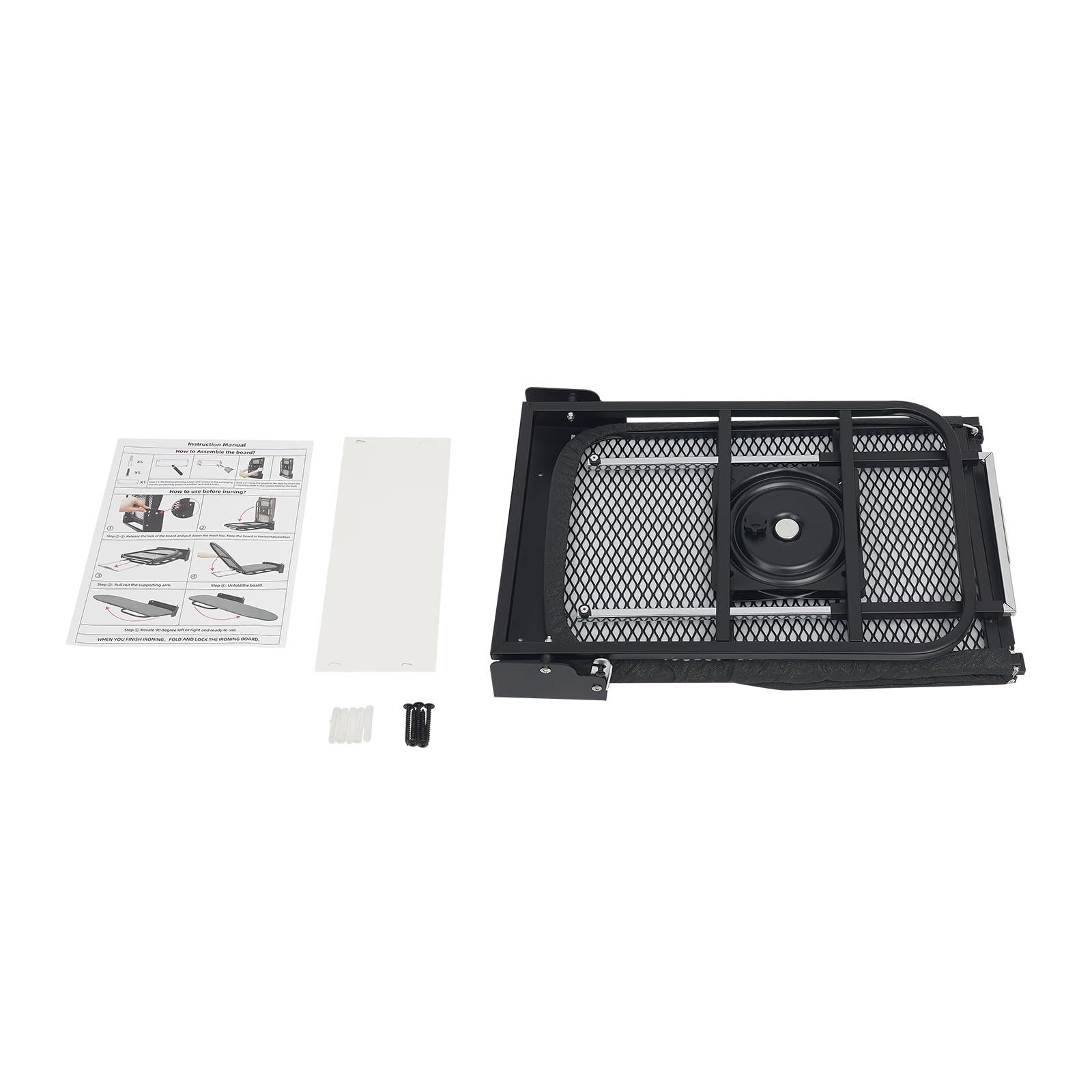Tabla de planchar montada en la pared, plegable, giratoria 180°, tabla de planchar plegable, ahorra espacio, tabla de planchar para colgar en la pared, ideal para apartamentos pequeños, color negro