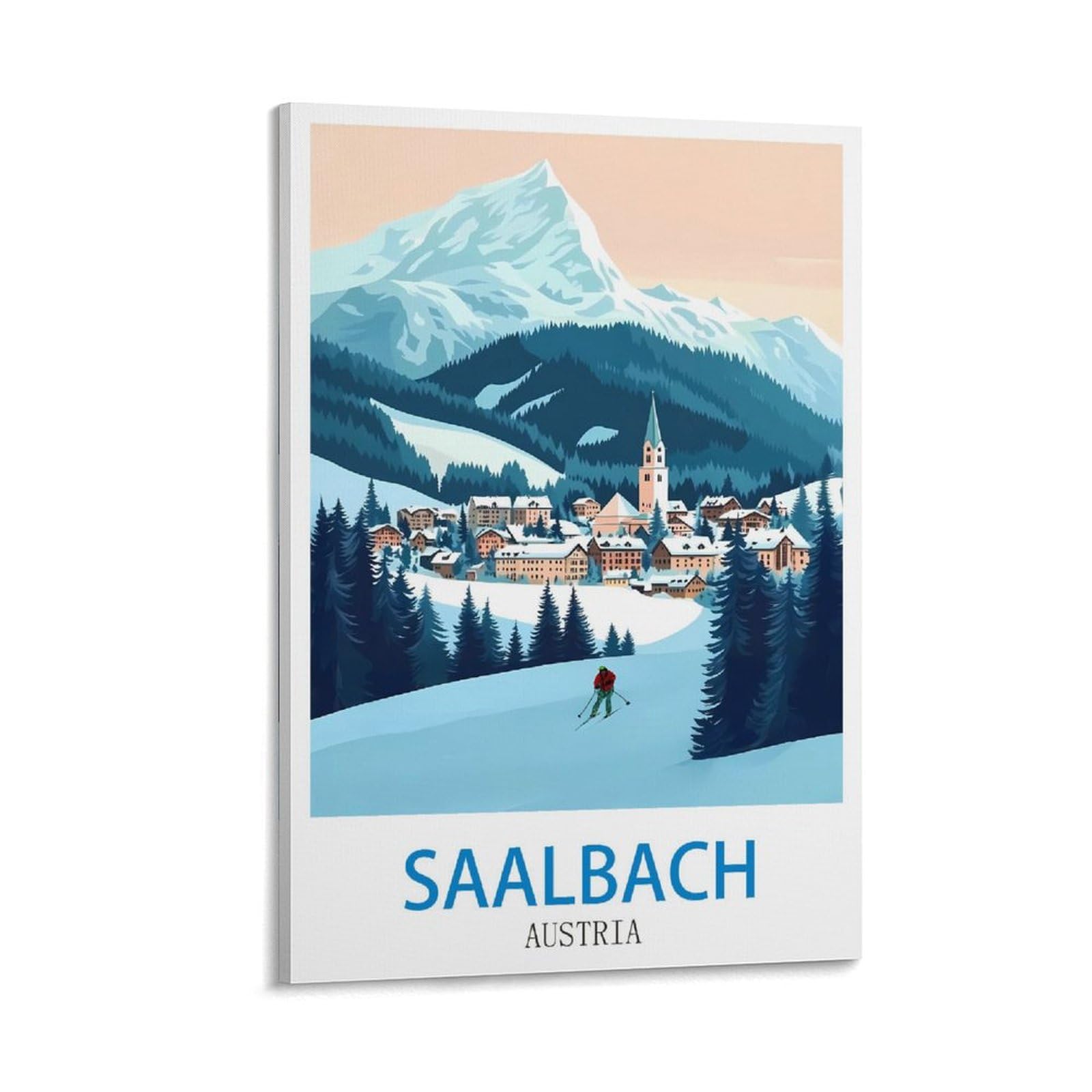 Zhilijing Frame-Style Saalbach Austria Vintage Travel Posters Ski 12X18inch(30X45cm) Painting Canvas Wall Posters