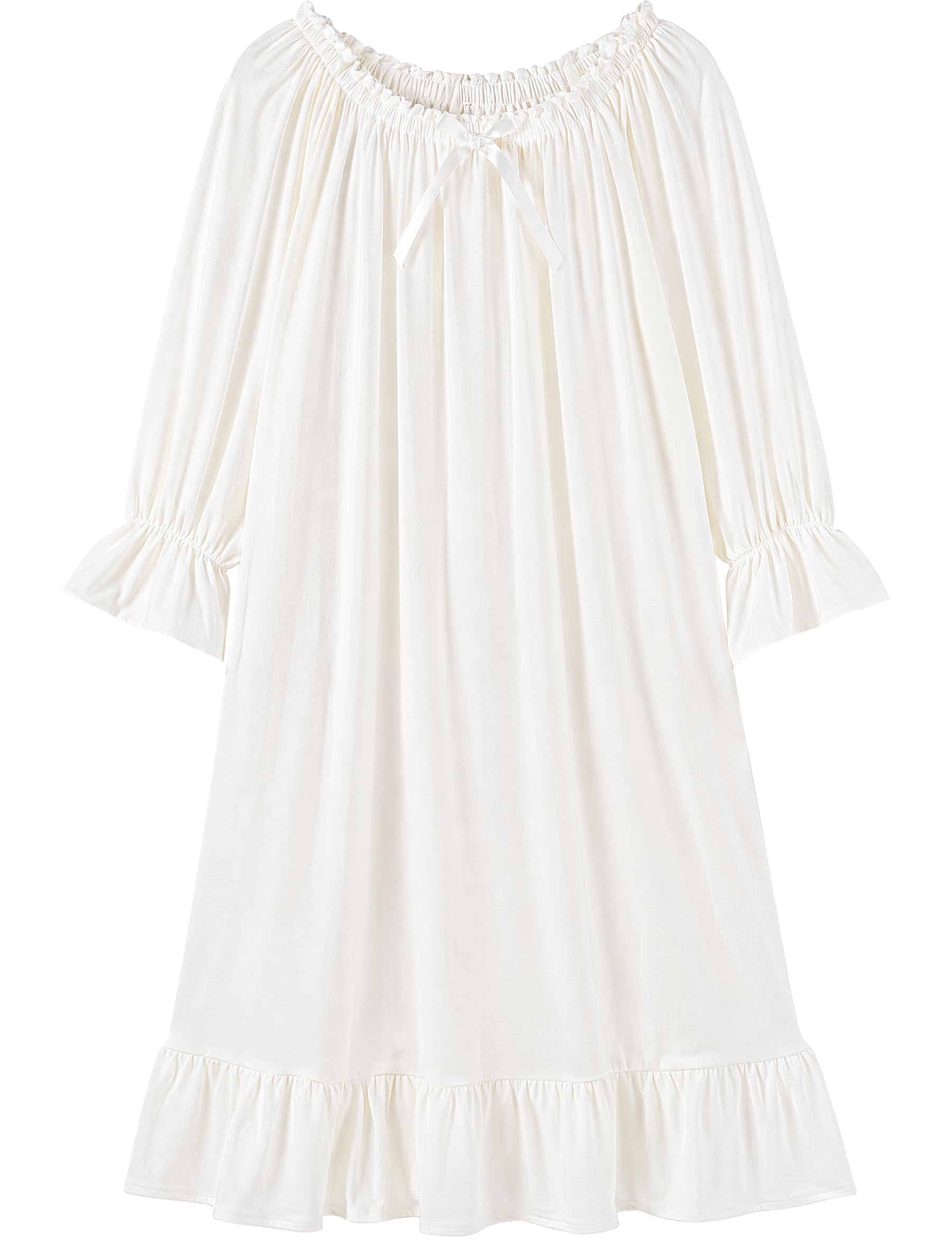 CHUNG Camisón vintage victoriano para niñas pequeñas, de modal, manga larga, encaje, cuello cuadrado, camisón de princesa