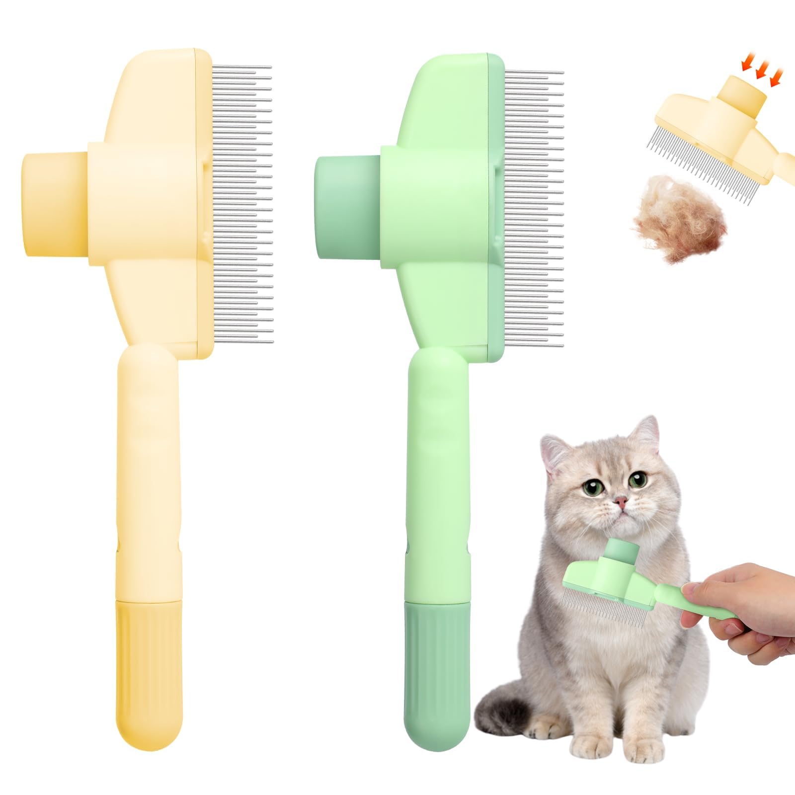 Fellblitz Bürste Katze, 2 Stück Fellbürste Katze, Selbstreinigender Fellblitz Bürste Katzen, Fellblitzbürste Katzen Zum Entfernen Von Matthaar, für Lang Und Kurzhaarpflege Haustier (1 Gelb 1Grün)