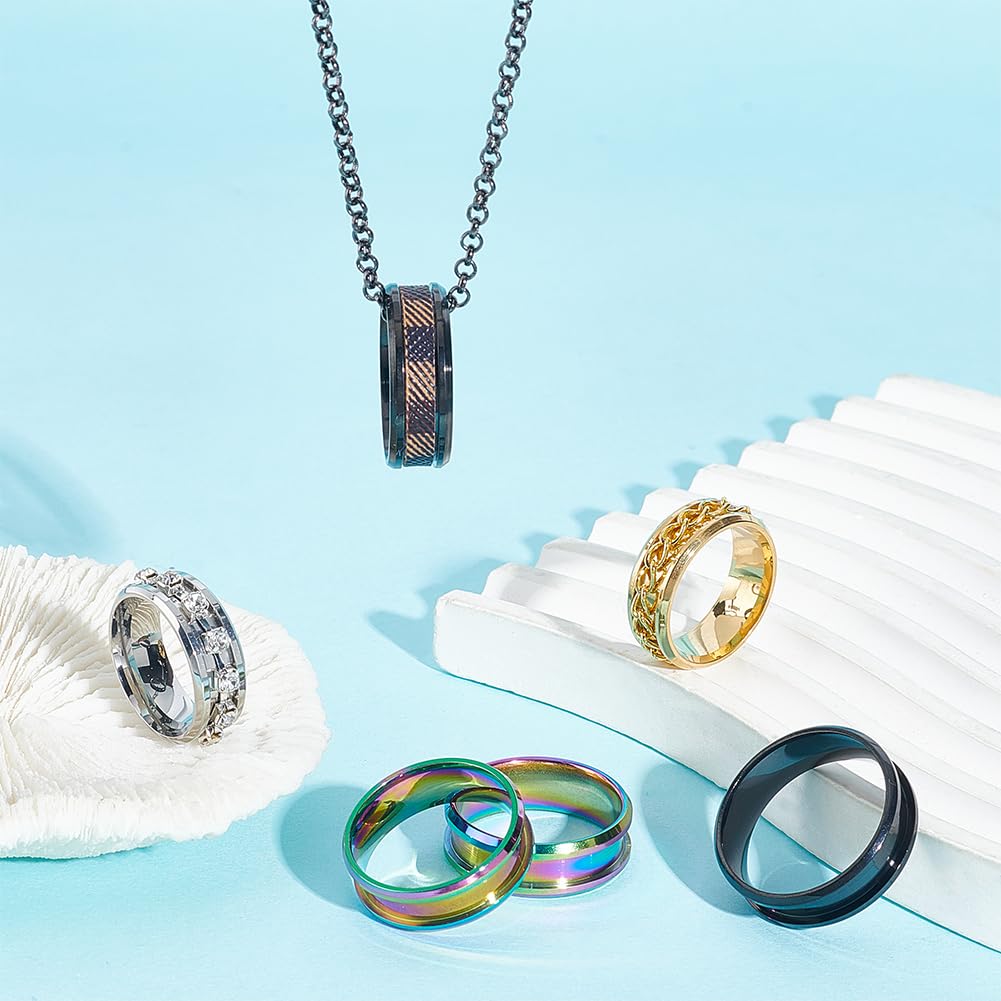 UNICRAFTALE 20pc 4 Color Blank Core Grooved Round Empty Inlay Ring Size 8-12 Stainless Steel Wedding Band Making