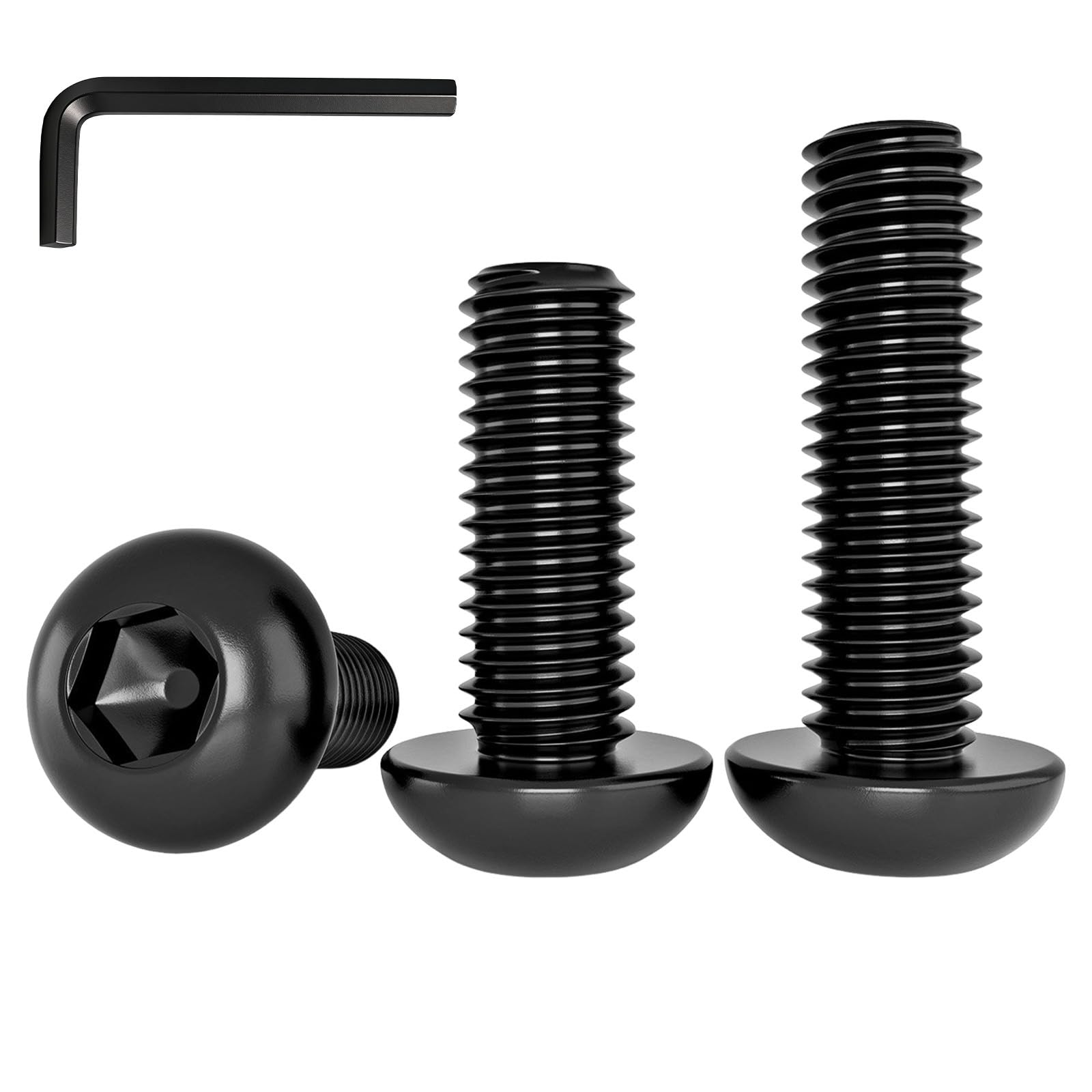 YOOZIYA 20 pcs M8x25mm Button Head Socket Cap Bolts,Black Hex Socket Cap Machine Screws,Allen Socket Bolts A2 304 Stainless Steel Fully Threaded with Allen Key