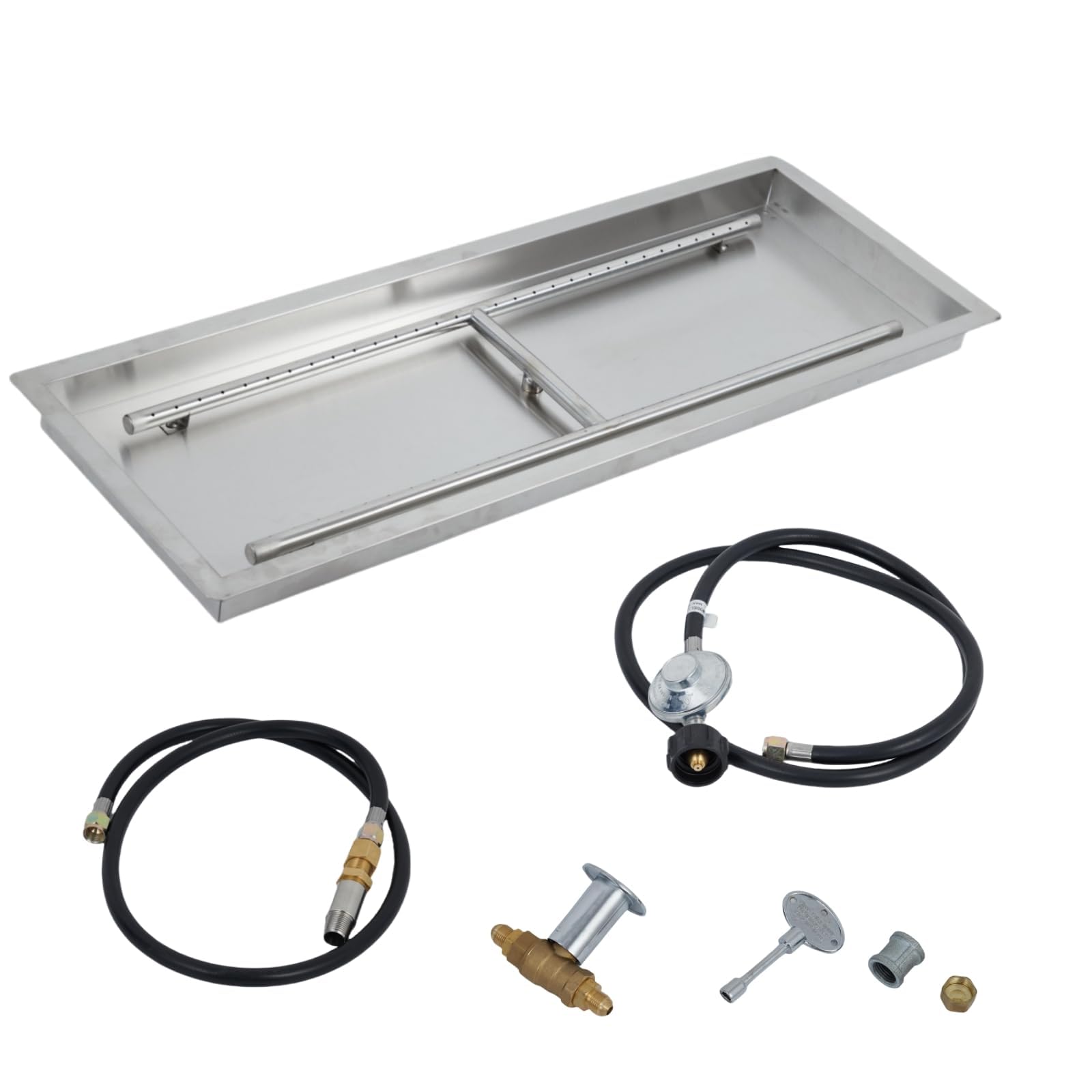 Garvee Edelstahl Feuerstellen-Brenner Einbau-Set, 76,20 x 25,40 cm Rechteckige Wanne, Dual Erdgas & Propan, Outdoor