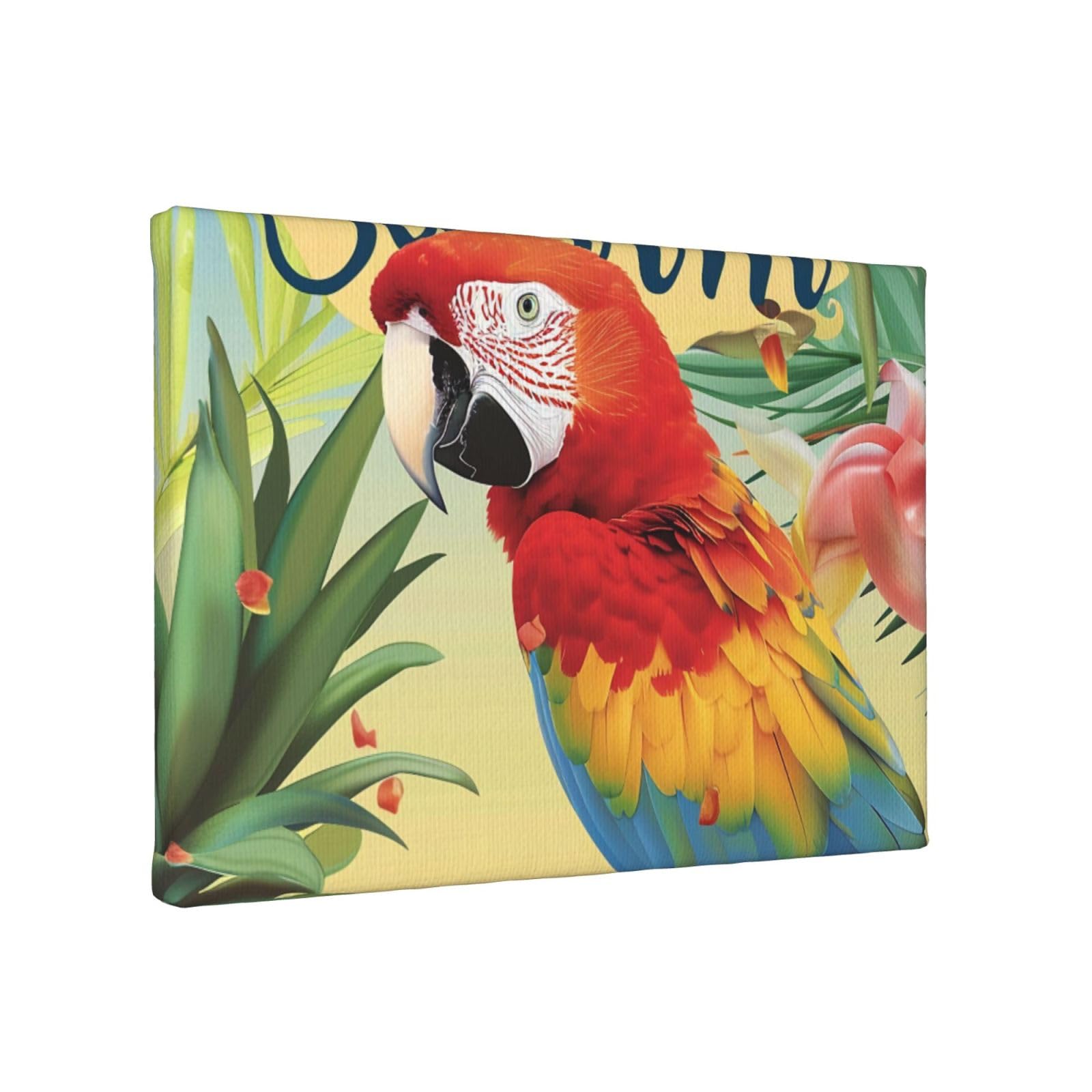YKLJG Parrot Pineapple Bird Printed Wall Art Canvas Painting 30x20 CM Wooden Framed Picture Painting Artwork Prints for Bedroom Kitchen Home Office Decor
