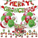 Grinch Christmas Party Decorations Welcome To Whoville Red Green Merry Grinchmas Banner Christmas Balloons Cupcake Toppers The Grinch Theme Birthday Party Supplies Christmas Birthday Party Decorations