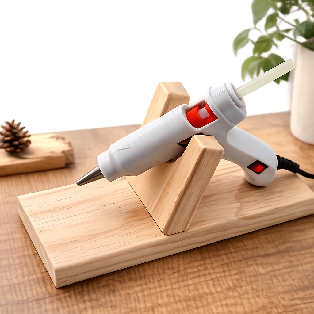 Wooden Glue Gun Stand Holder | Pine Wood Handmade Stand for Hot Glue Gun | Tabletop Organizer for Craft & DIY | Stable Heat Resistant Base | Made in India-image-14
