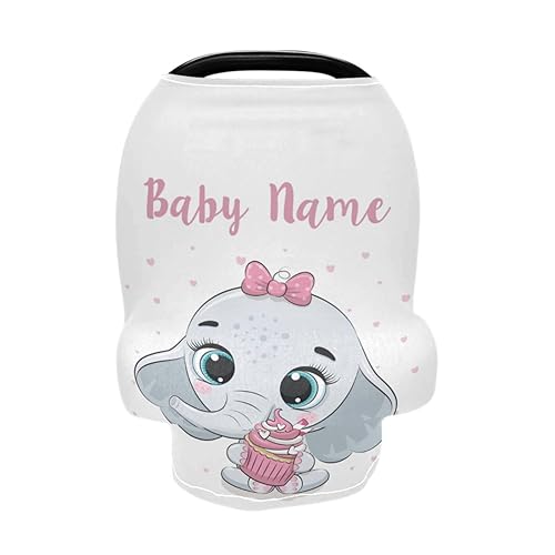 Miniatura 1 de Funda personalizada para asiento de automóvil para bebés, toldo de asiento de automóvil para niñas, lindo elefante de lactancia materna para bebé,