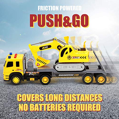 Flatbed Truck w/ Excavator Tractor - 1:12 Scale Large Size Toys - Push and Go Toy Trucks, Construction Trucks for… - Image 5