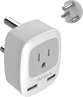 South Africa Power Adapter, TESSAN Type M Travel Adapter with 2 USB Ports and 1 Outlet, International Power Adapter for Canada to South Africa, Bhutan, Botswana, India, Israel Namibia Nepal Pakistan