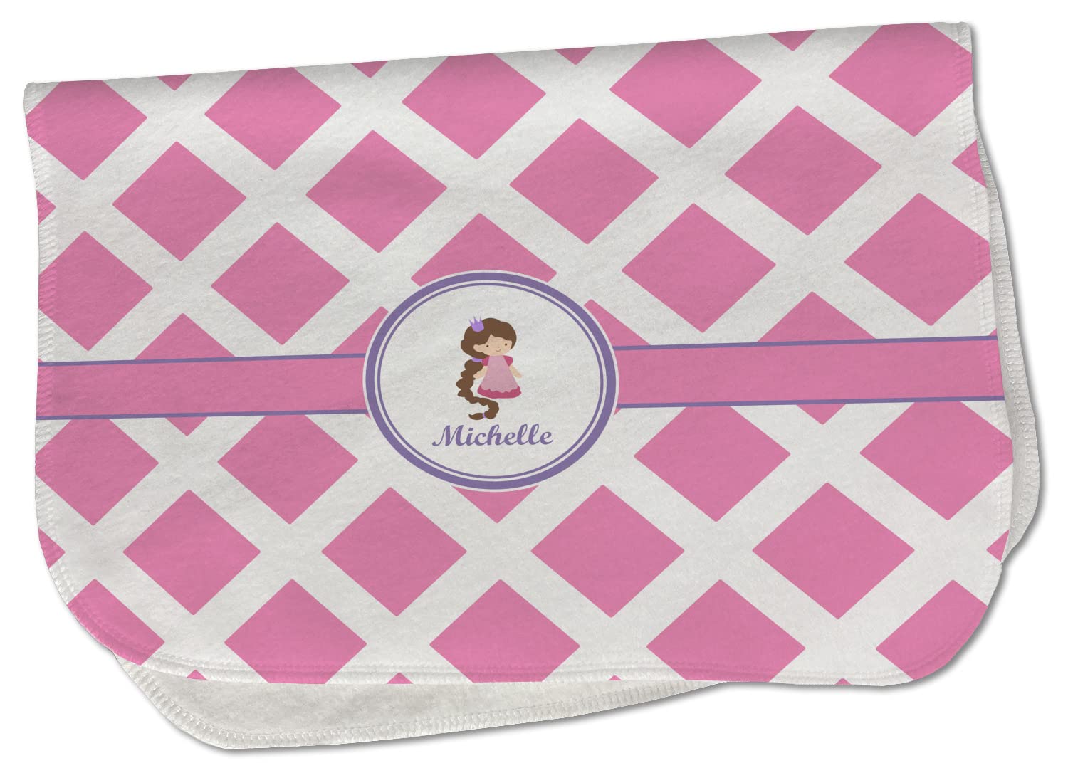 Baby Milano Personalized Diamond Print w/Princess Burp Cloth - Fleece w/Name or Text