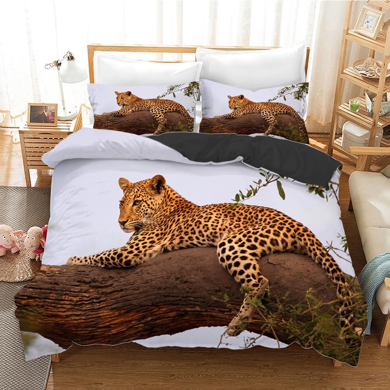 Funda nórdica 155x220 blanca de leopardo para cama 90 con almohada