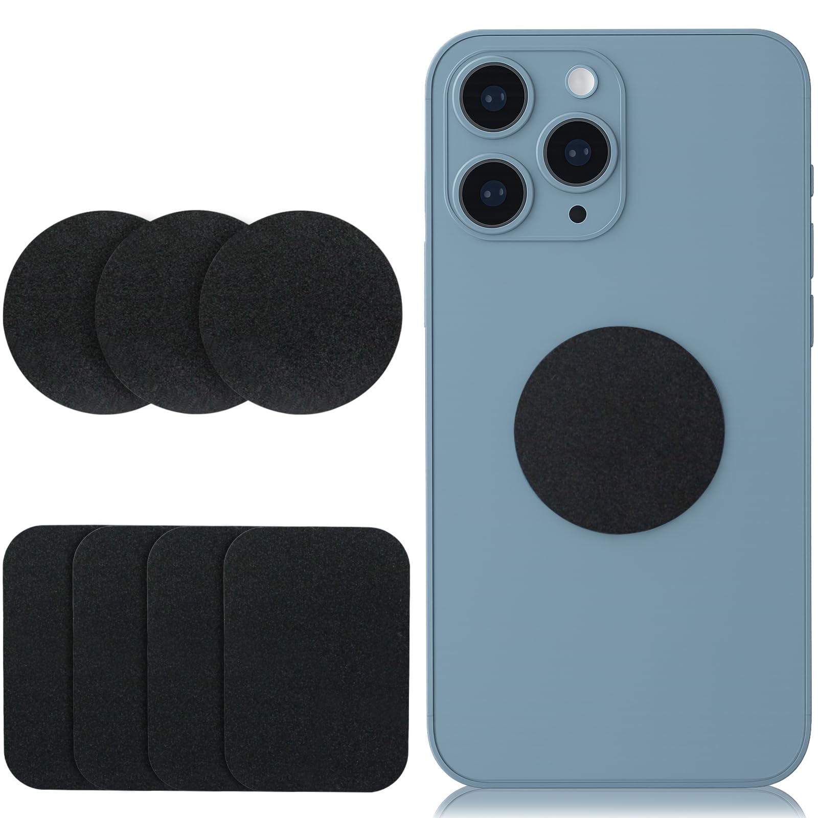 Adhesive Thin Metal Plates 8-Pack Compatible with Magnetic Mounts 4 Rectangle 4 Round Plates for Phone and Car
