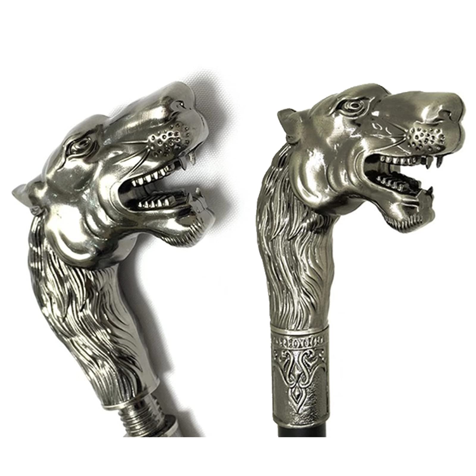 Antique Wolf Head Walking Stick Cane – Vintage Victorian Style Handle, Handmade Gift