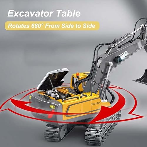 Miniatura 8 de Fanmaikuail Excavadora de control remoto, 11 canales RC Excavadora de juguete 120 Excavadora de control remoto profesional Vehículos de construcción