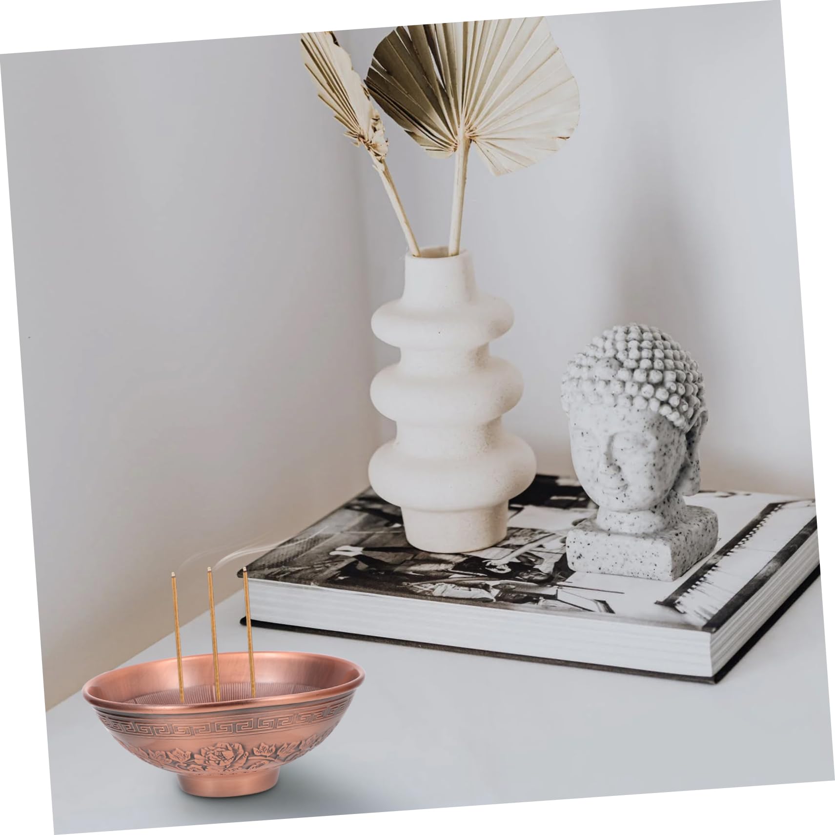 Ciieeo 3 Piezas Quemador de Incienso decoración del hogar de la Vendimia Porta Incienso Budista Buda Budismo Home Decor incensario purificador de Aire incensario Budista Cobre Rojo