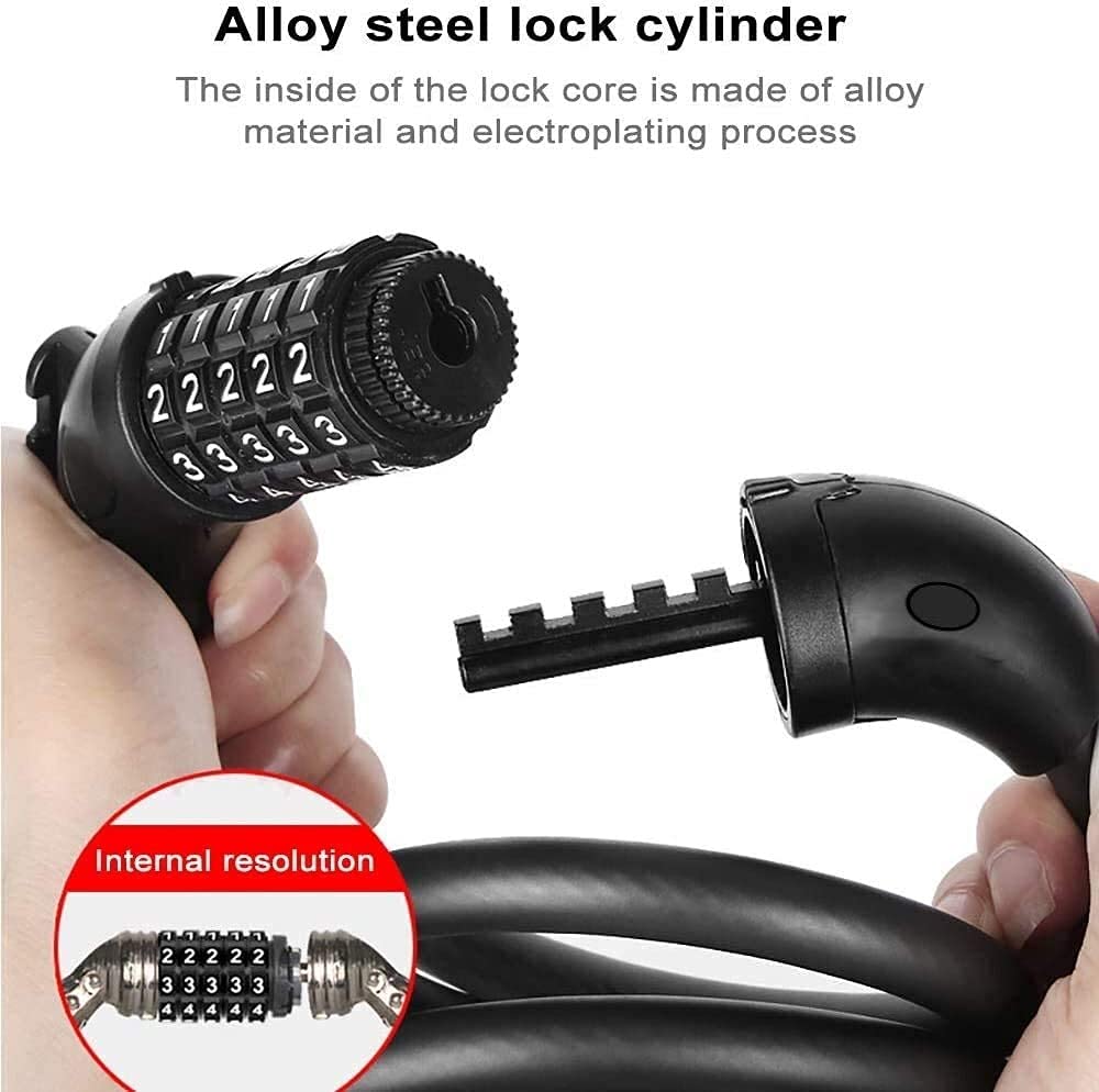 Candado de Cable para Bicicleta, combinación reiniciable de 5 dígitos de Alta Seguridad, núcleo Interior de 4,5 mm de Grosor y Cable de Acero Resistente, Negro, 1,2 m (Color: Negro; tamaño: 1,8 m)