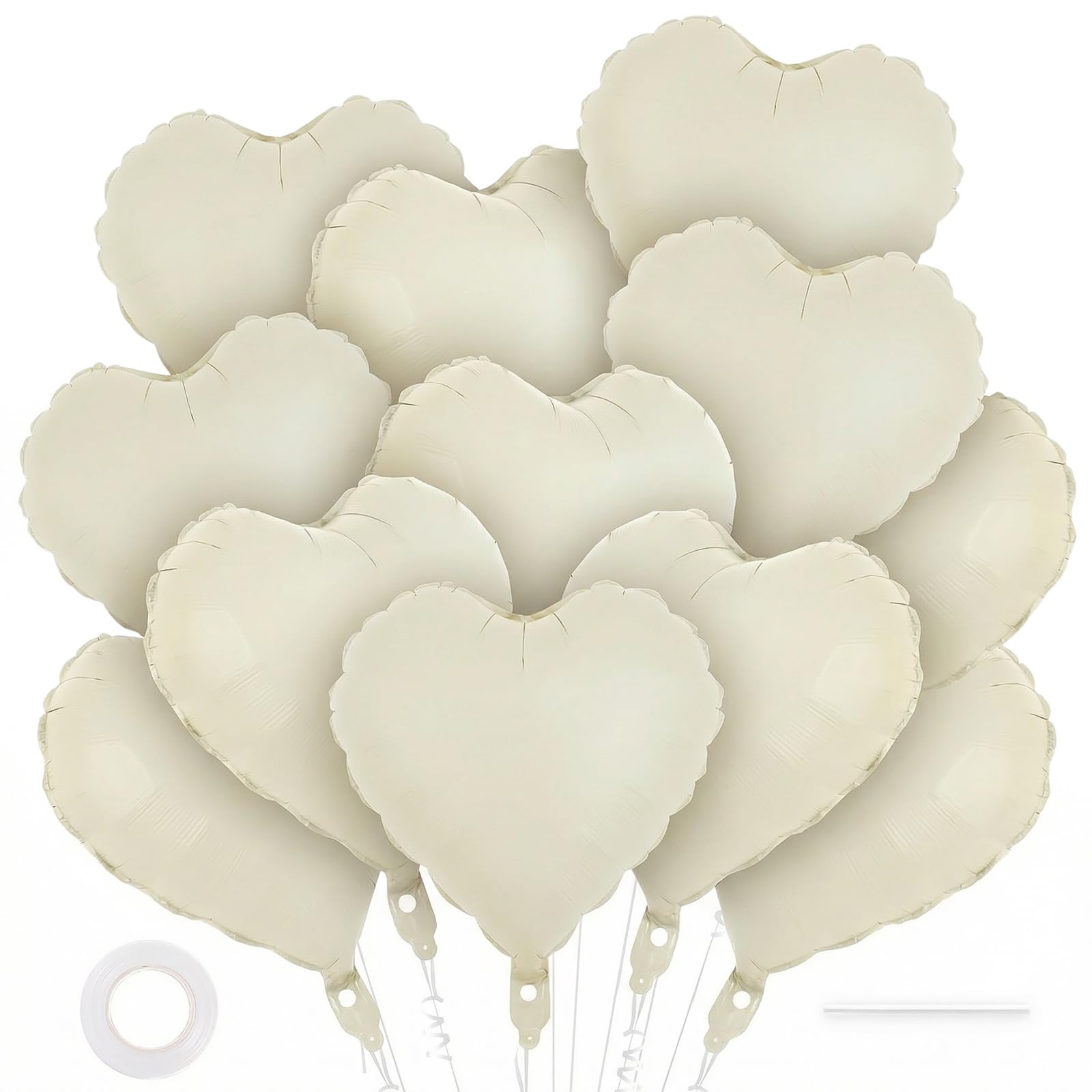 12 Pcs Cream Heart Balloons,18 Inch Heart Foil Balloons Love Balloon Valentine Balloon for Birthday Party Wedding Engagement Party Baby Shower Valentine Day Decorations