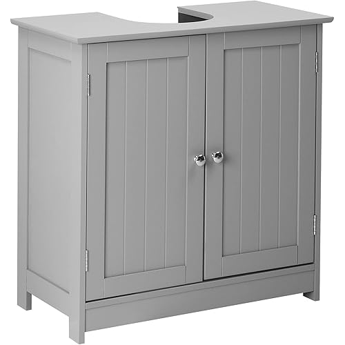 VINGLI Under Sink Bathroom Cabinet Pedestal Sink Free Standing Storage Cabinet Organizer with with 2 Doors Adjustable Shelf Modern Grey Small Bath Sink Cabinet Space Saver 23.6" x 11.8"x 23.6"