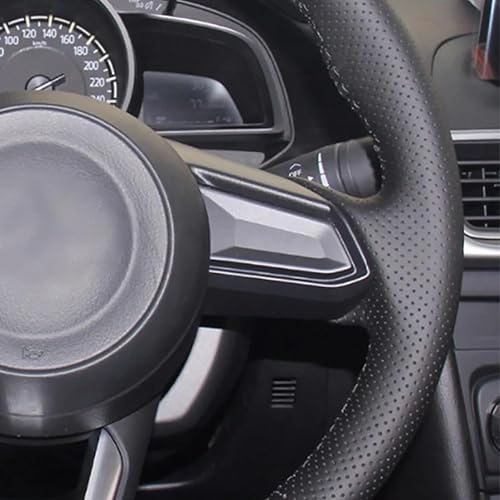Miniatura 3 de Funda de volante de cuero genuino negra personalizada para Mazda 3 2017-2018 Mazda 6 2017-2018 CX-3 2018-2019 CX-5 2017-2019 CX-9 2016-2019 para