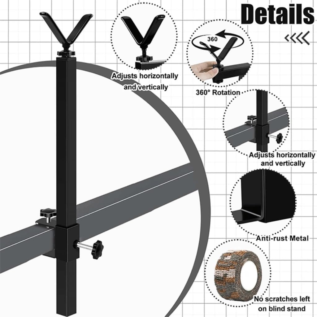 Adjustable Outdoor Tree Stand Y Shape Rest with 360 Degree Rotating Metal Fixed Brackets with Rust-Resistant Coating Universal Square Tube Mount for Enhances Stability