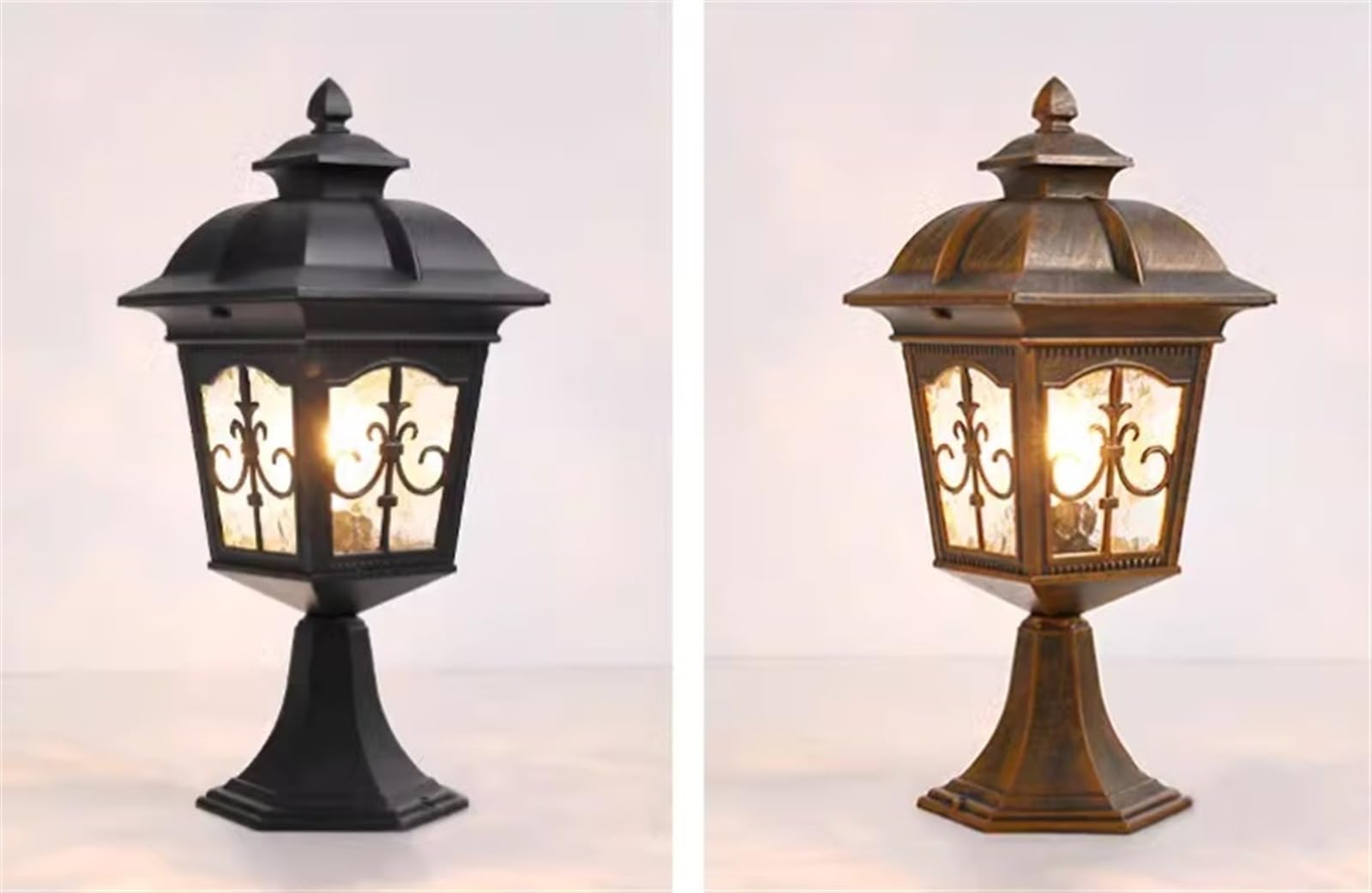 Oświetlenie Ogrodowe Europejska Lampa Słupowa, Szklana Aluminiowa, Lampa Słupkowa, Oświetlenie Ogrodowe, Oświetlenie Zewnętrzne E27, Oświetlenie Tarasu, Ganku I Bramy Słupki Oświetleniowe(Bronze)