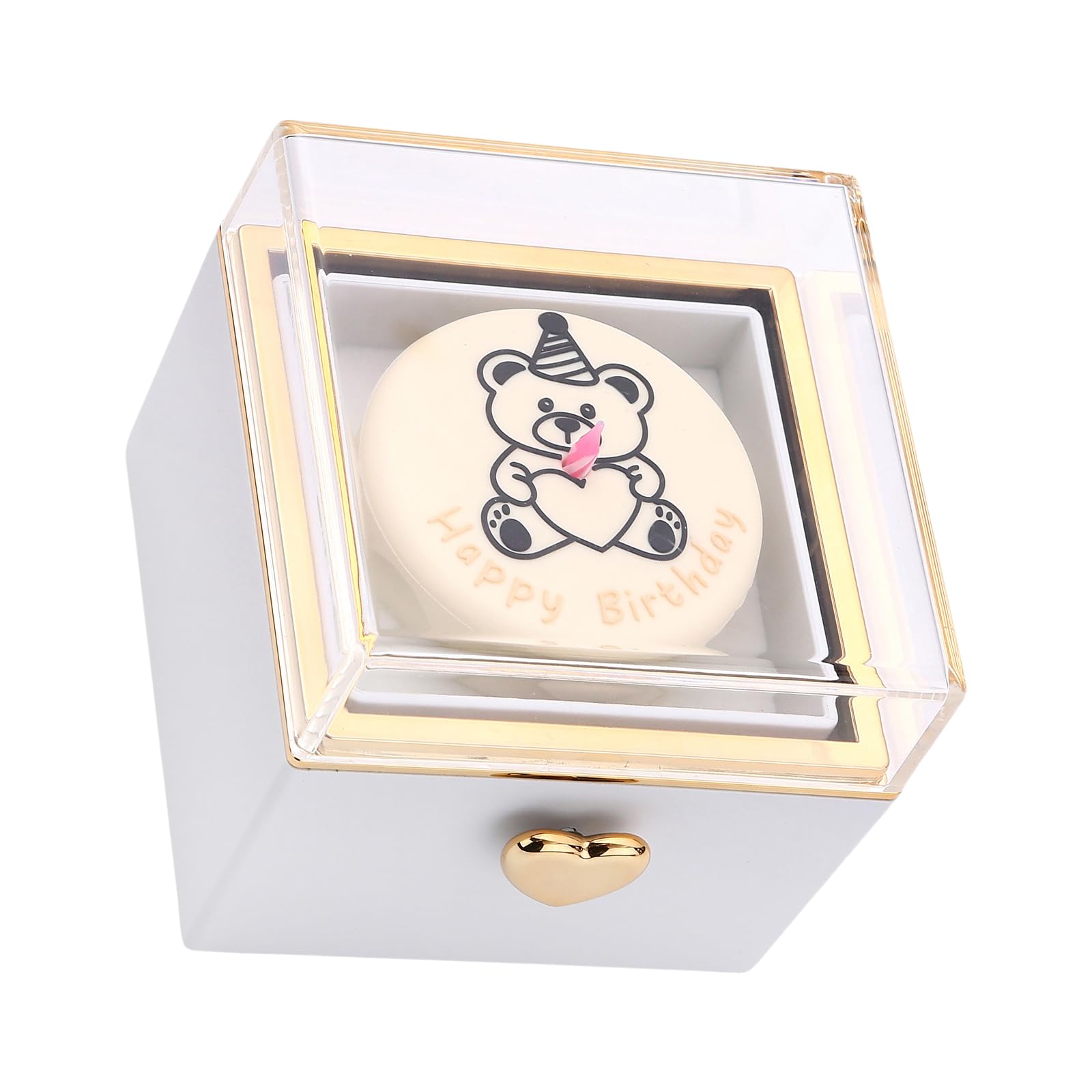 Bottone Reversible Bear Cake Rings Box with Holder Rotating Rings Storage Box for Proposals Weddings and Anniversaries Surprises Gift