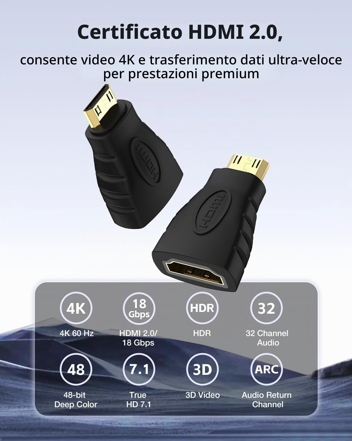 VCE Adattatore Mini HDMI Maschio a HDMI Femmina, Connettore Mini HDMI Placcato Oro, Prolunga HDMI 3D&4K 2 Pezzi