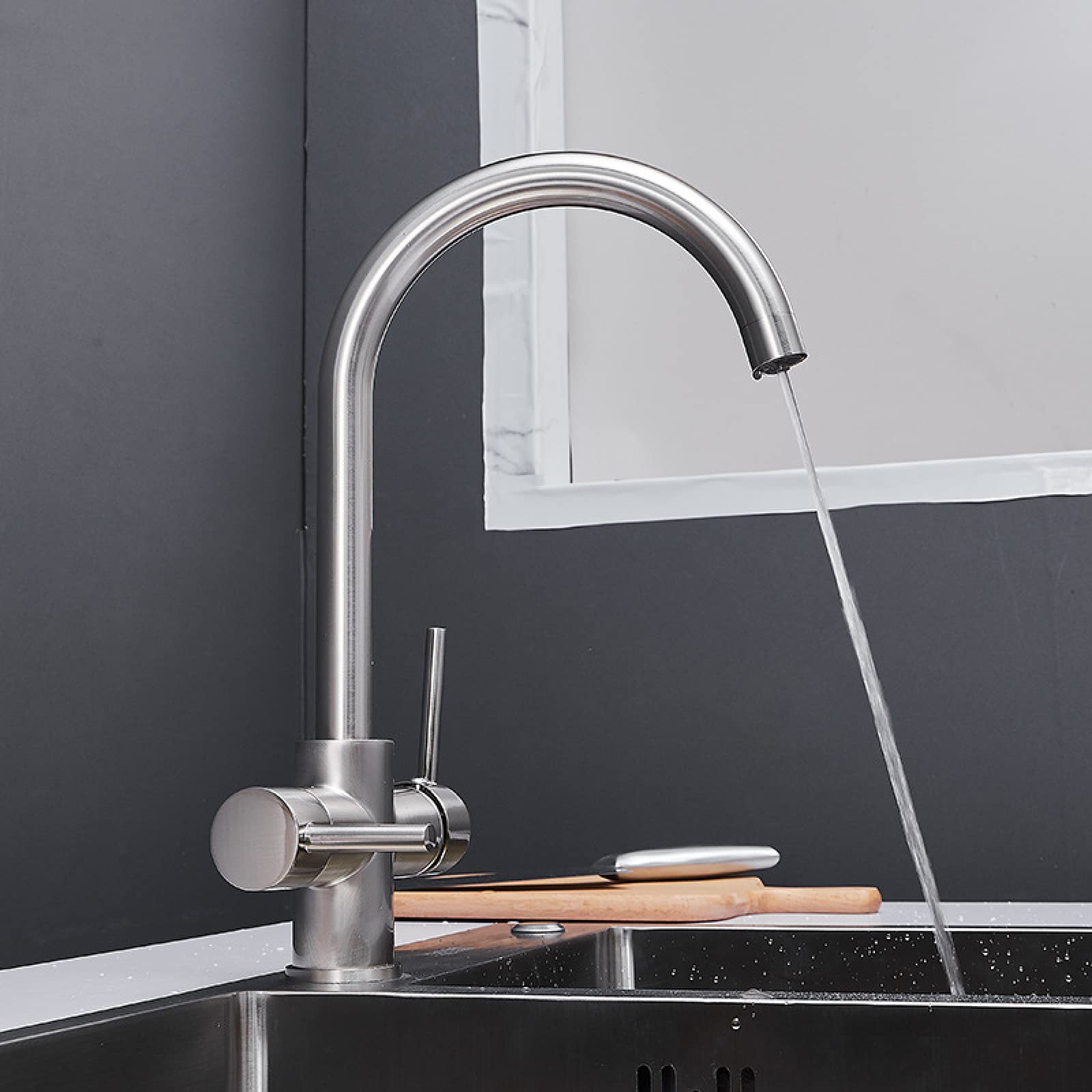 Grifos con filtro de 3 vías, grifo de cocina, grifos mezcladores para fregadero de cocina negros, caño giratorio de 360 grados, grifo mezclador para fregadero, purificador de agua (cepillado)