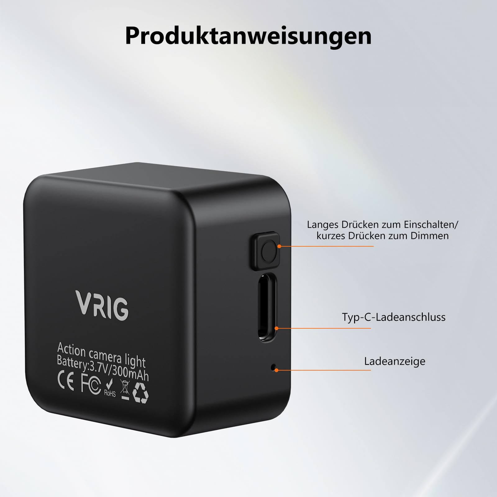 VRIG FD-02 Mini luz magnética de vídeo con parche de metal para DJI Osmo Pocket 3, 3000K-6000K USB-C cámara de acción luz de llenado para DJI Osmo Action 5 Pro/4/3, Pocket 4 y jaulas (negro)