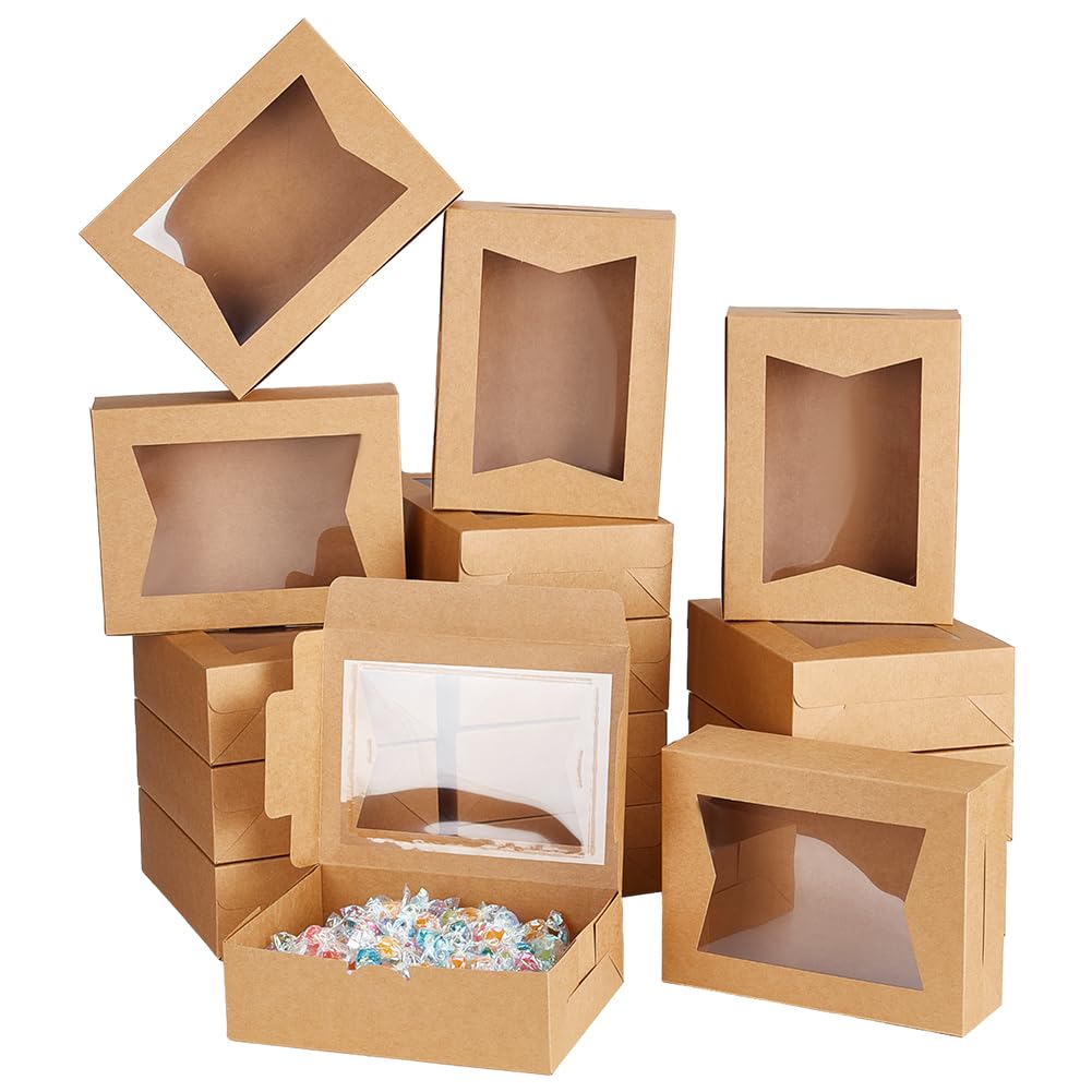 GOMAKERER 20 scatole da forno in carta, 20,3 x 15 x 6,35 cm, scatole regalo con finestra trasparente, scatole per torte e pasticceria, scatole in cartone per biscotti da forno per dessert al