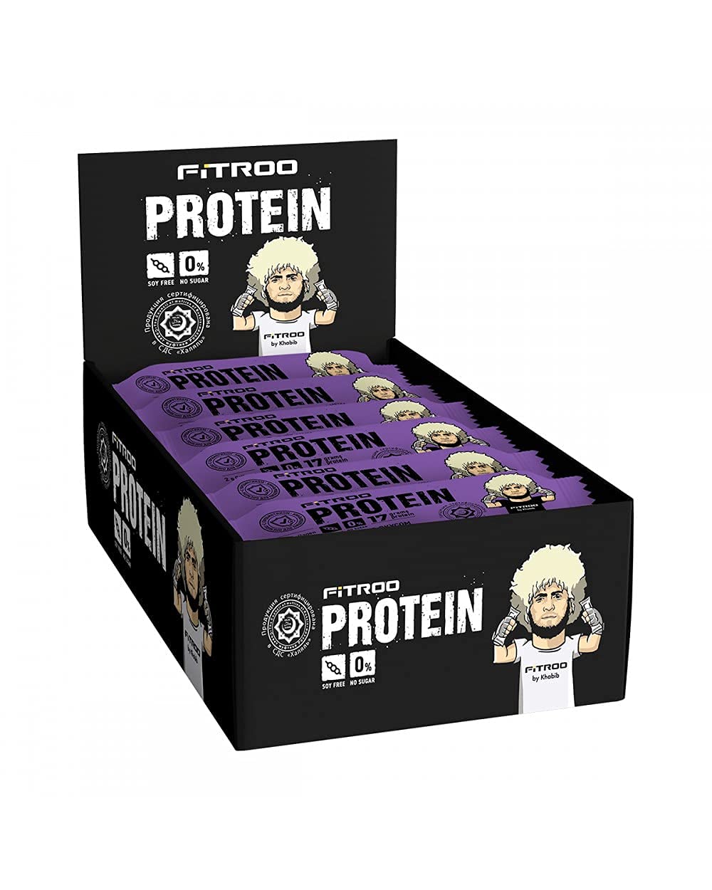 FITROO By Khabib Protein Premium 50g Non-Glazed Protein Bars Blueberry with Mozzarella Flavour 17g Protein, 2g Collagen, with added Omega 3 and 6 (7 x 50g)