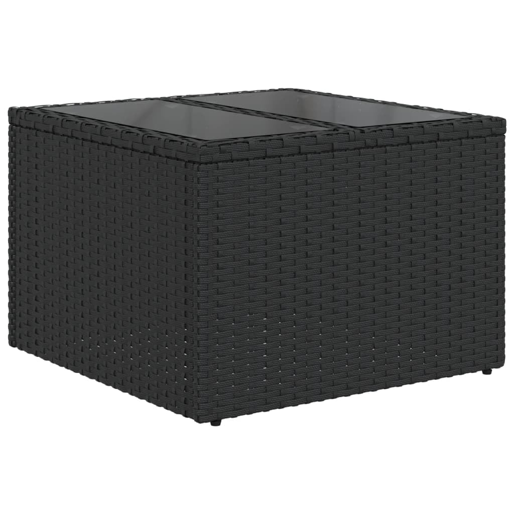 11-TLG. Garten-Sofagarnitur Schwarz Poly Rattan Ecksofa Mittelsofa Tisch Hocker Regal mit Glasplatte und abnehmbaren Kissen modular wetterfest für Balkon Terrasse und kleine Gärten